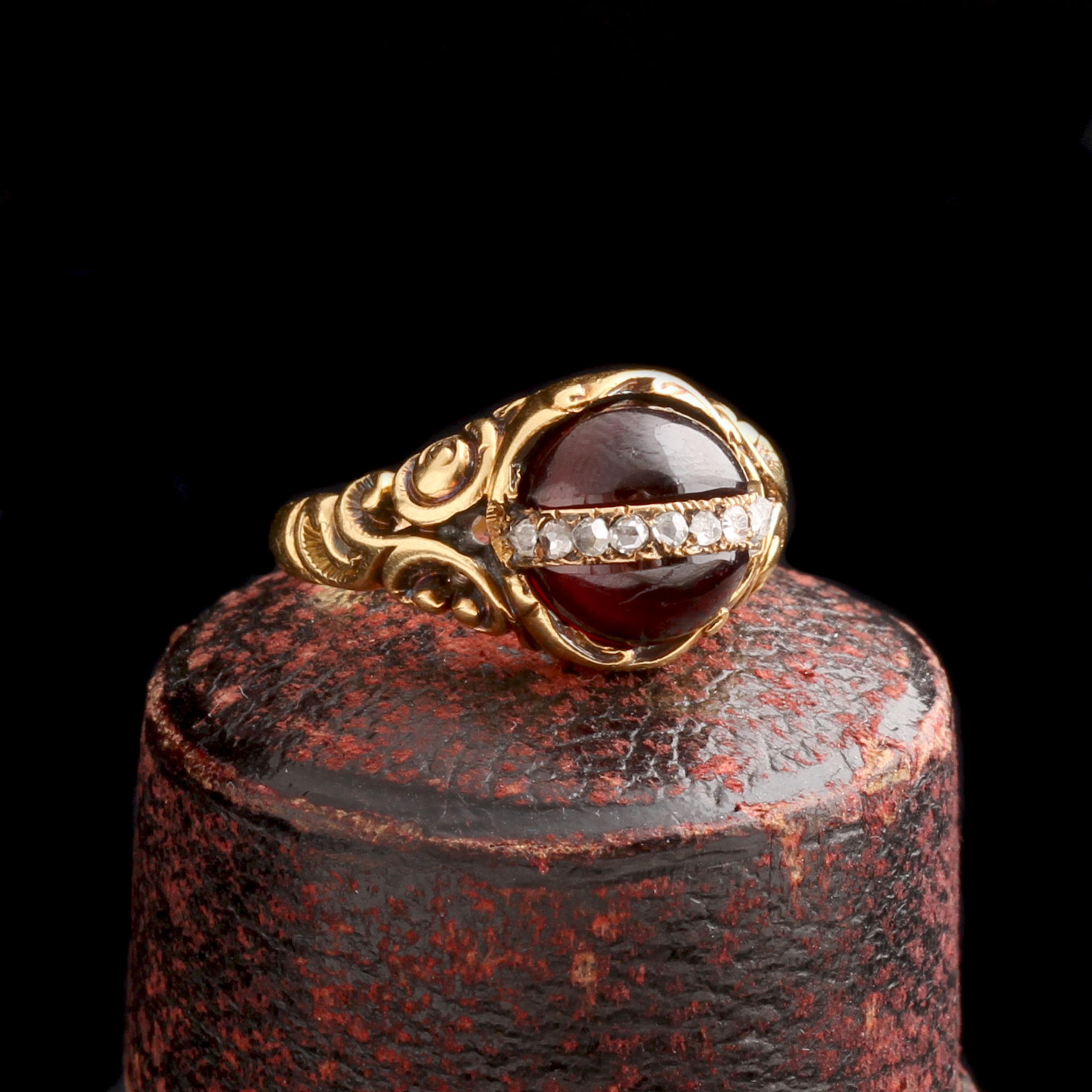 Victorian Garnet Cabochon Diamond Arc Ring