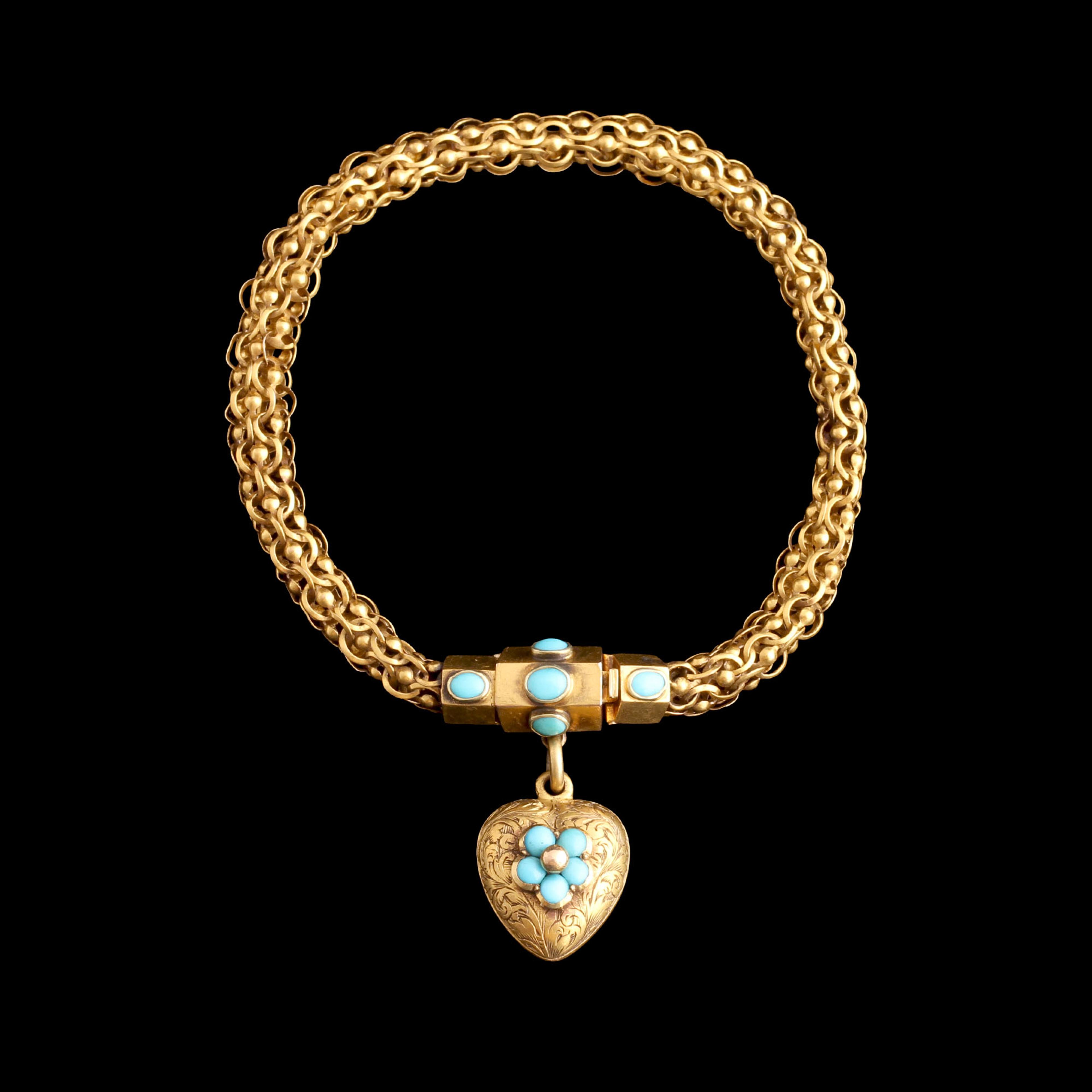 Victorian Forget Me Not Heart Locket Bracelet