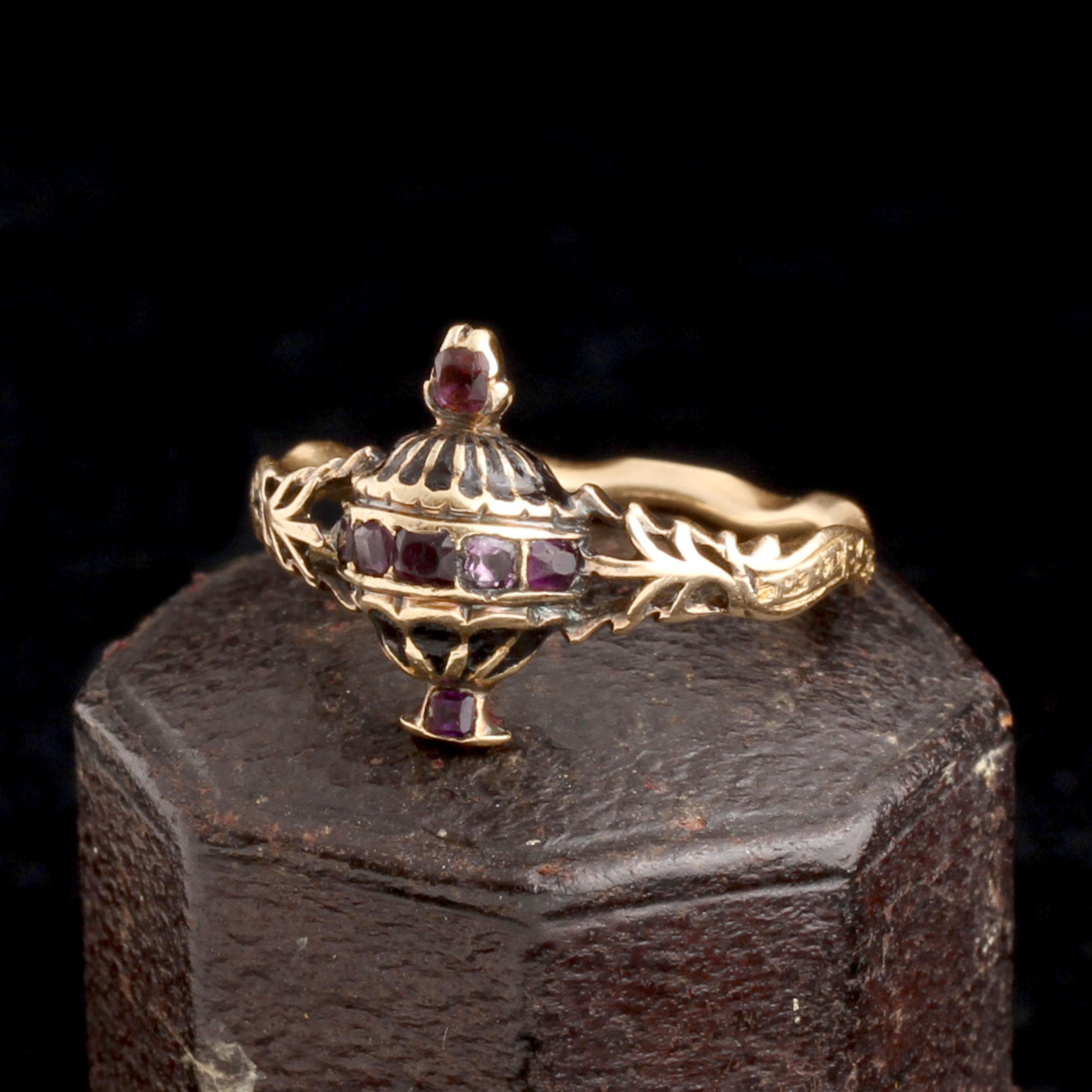 Georgian Garnet & Enamel Urn Mourning Ring