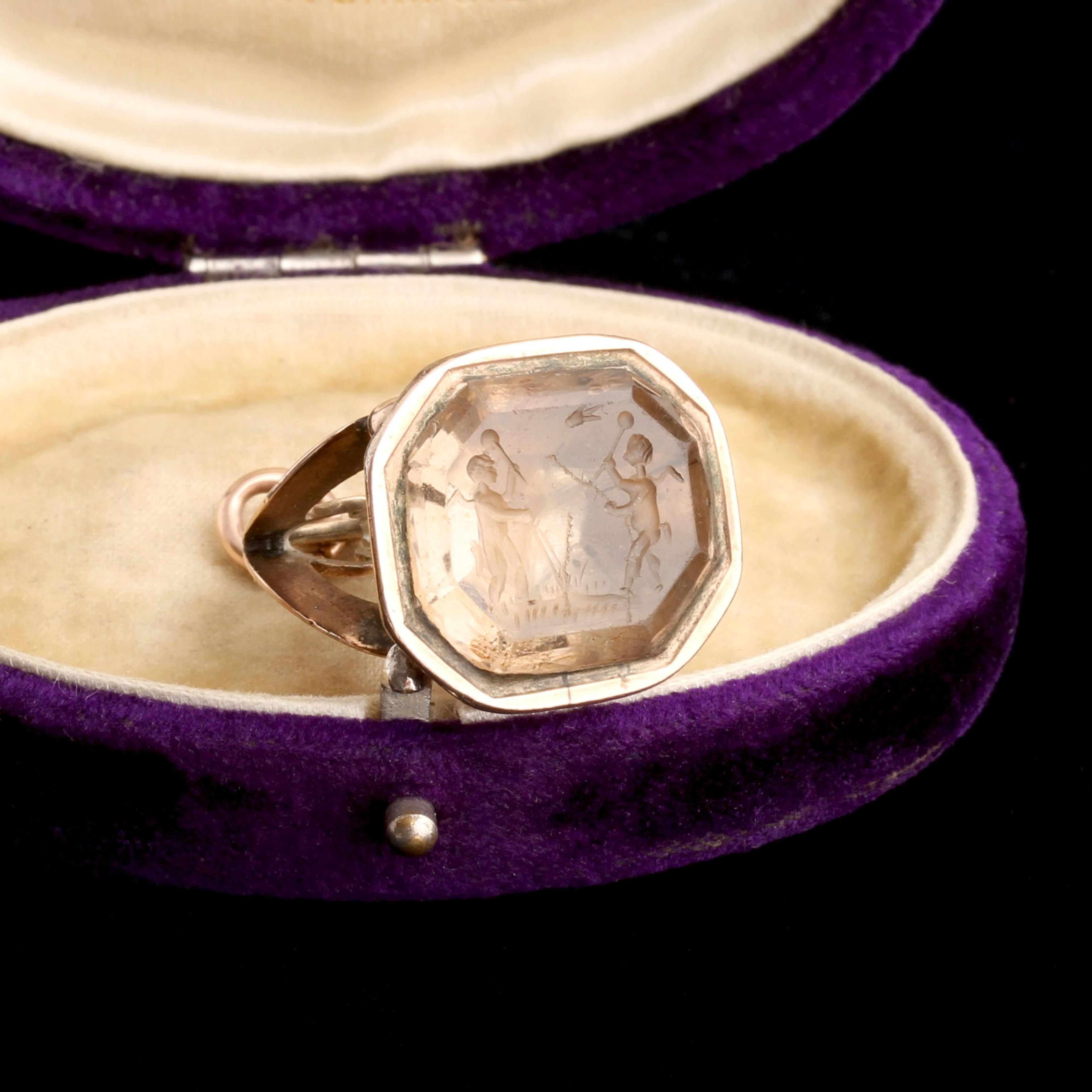 Georgian Cherubs Playing Jeu de Volant Citrine Seal Fob