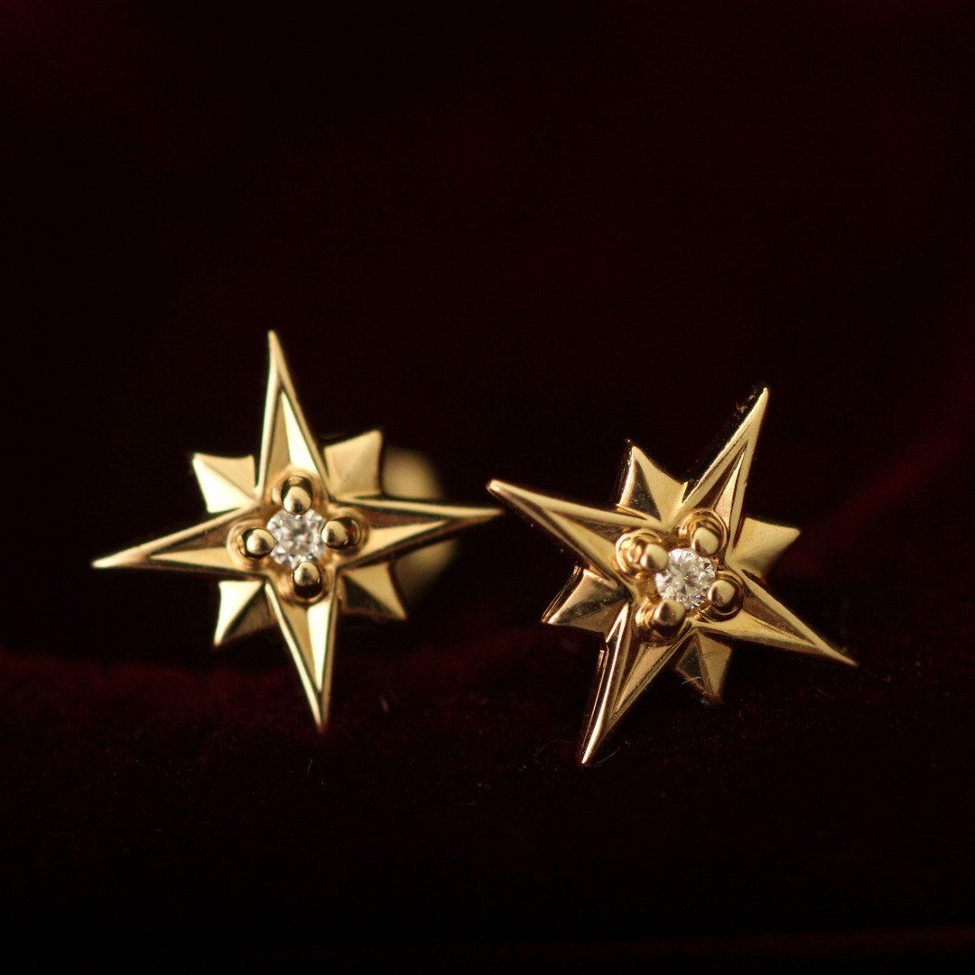 Compass Rose Earrings (14k Yellow Gold)