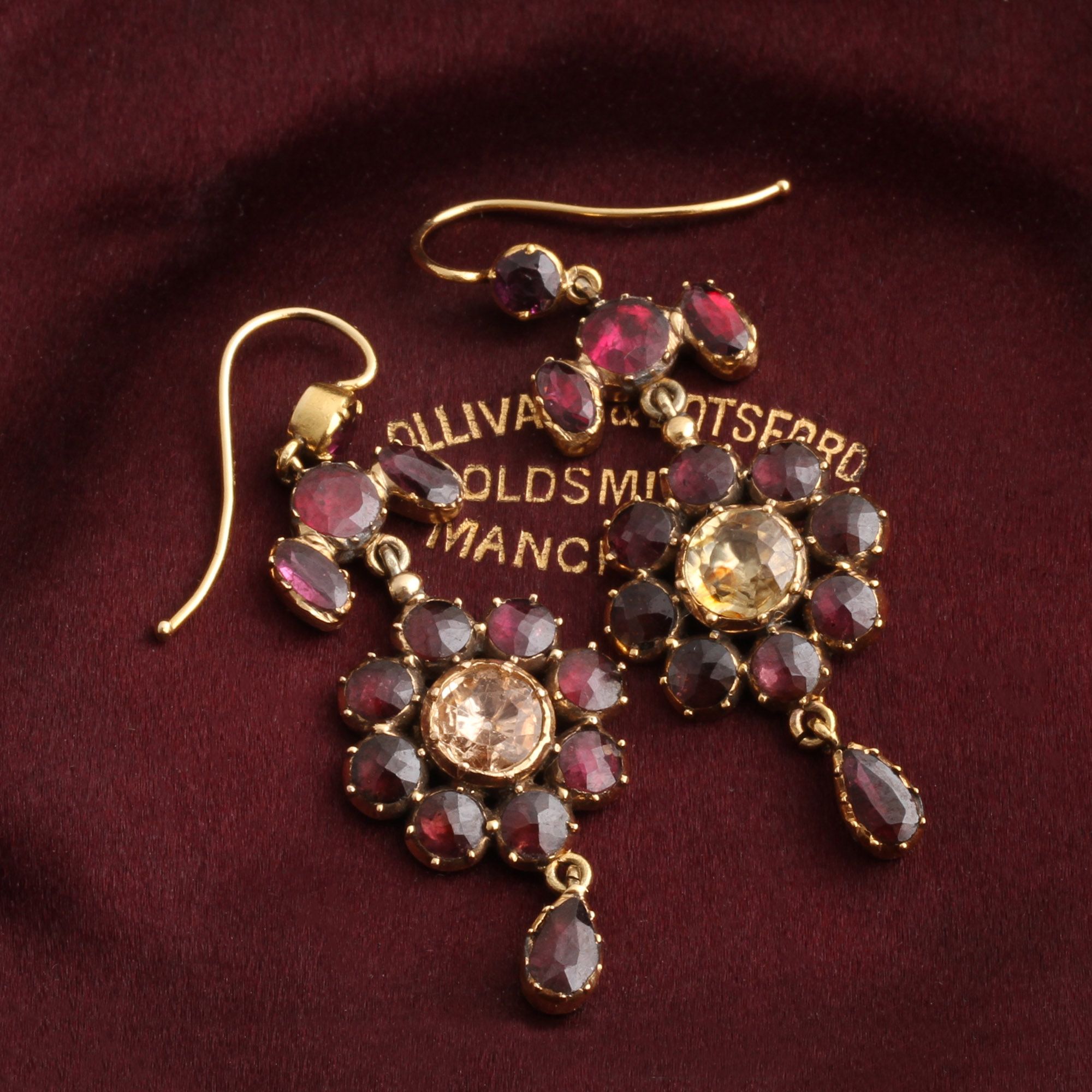 Georgian Garnet and Citrine Drop Earrings