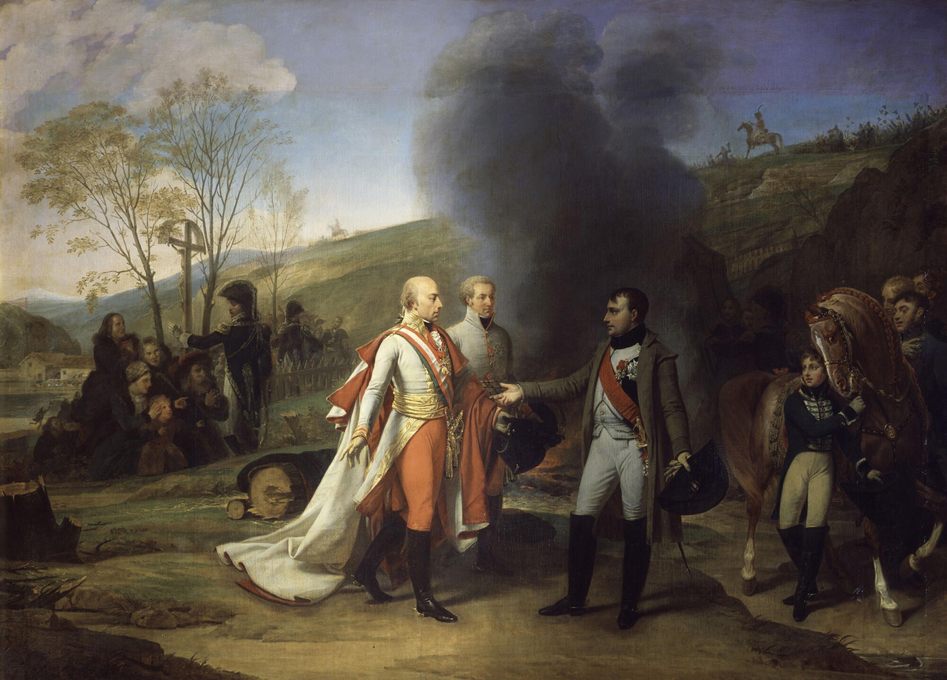 Meeting between Napoleon and the Austrian Emperor on December 4, 1805 by Antoine-Jean Gros, ca. 1810. Versailles. .