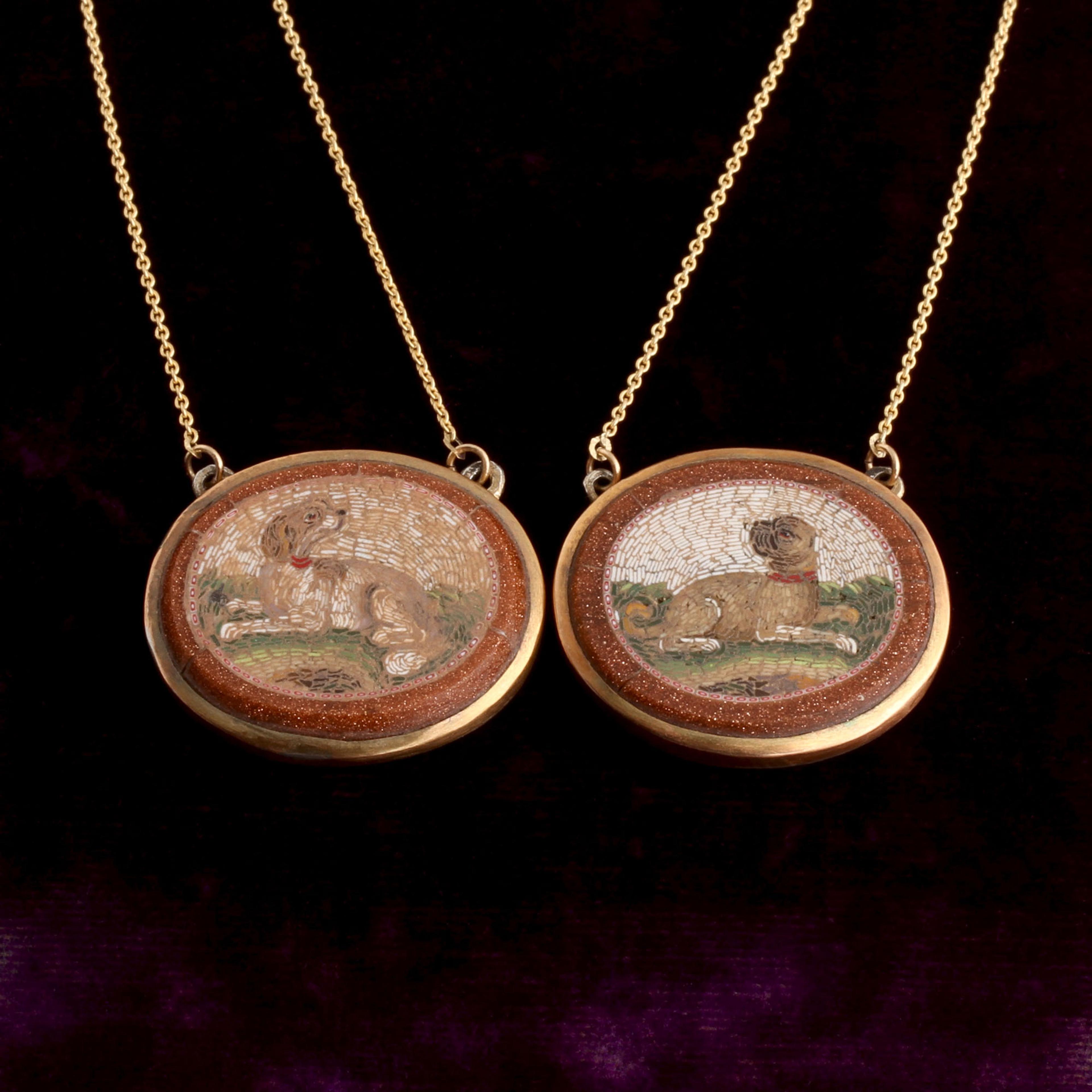 Detail of Victorian Micromosaic Dog Necklaces