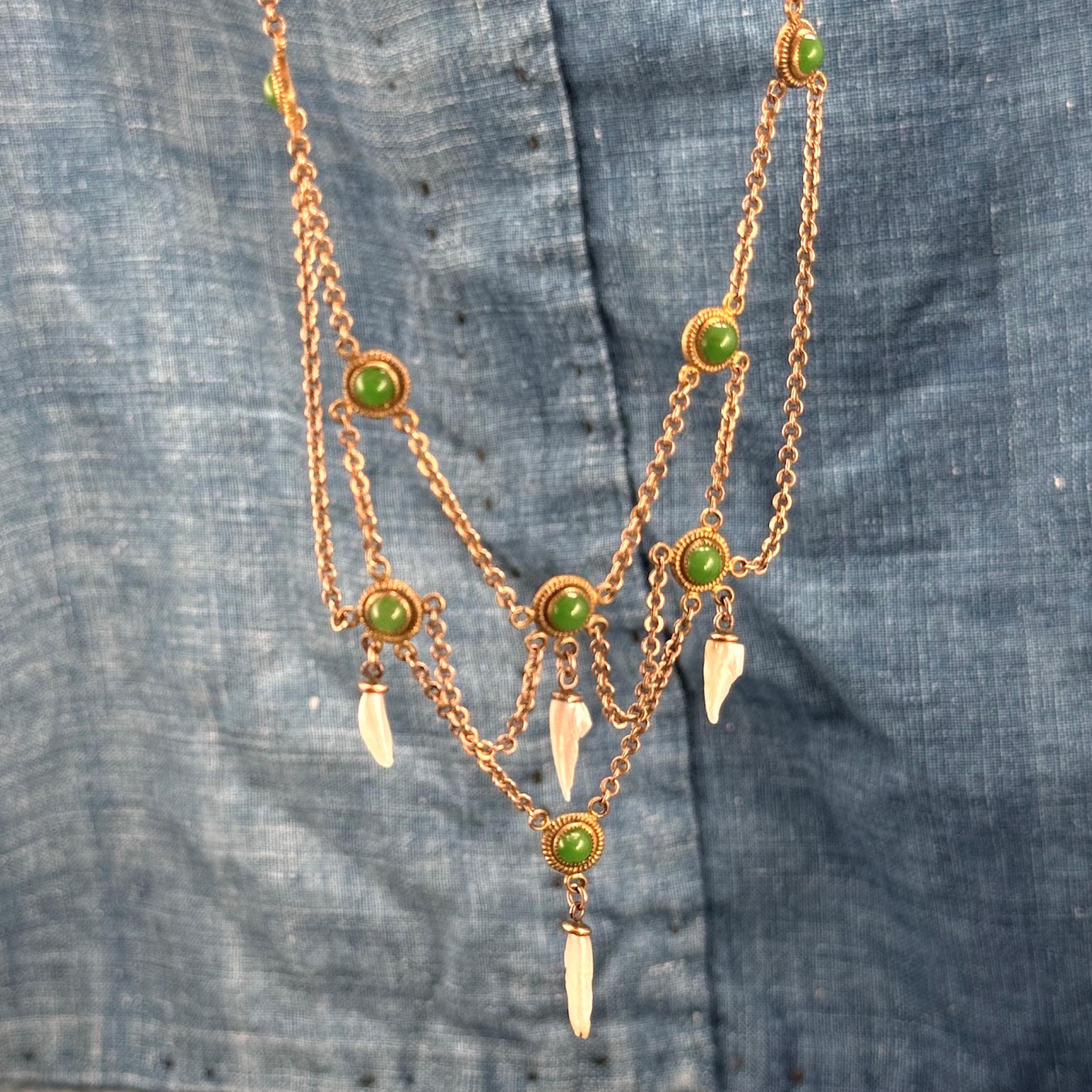 Art Nouveau GF Chrysoprase & River Pearl Festoon
