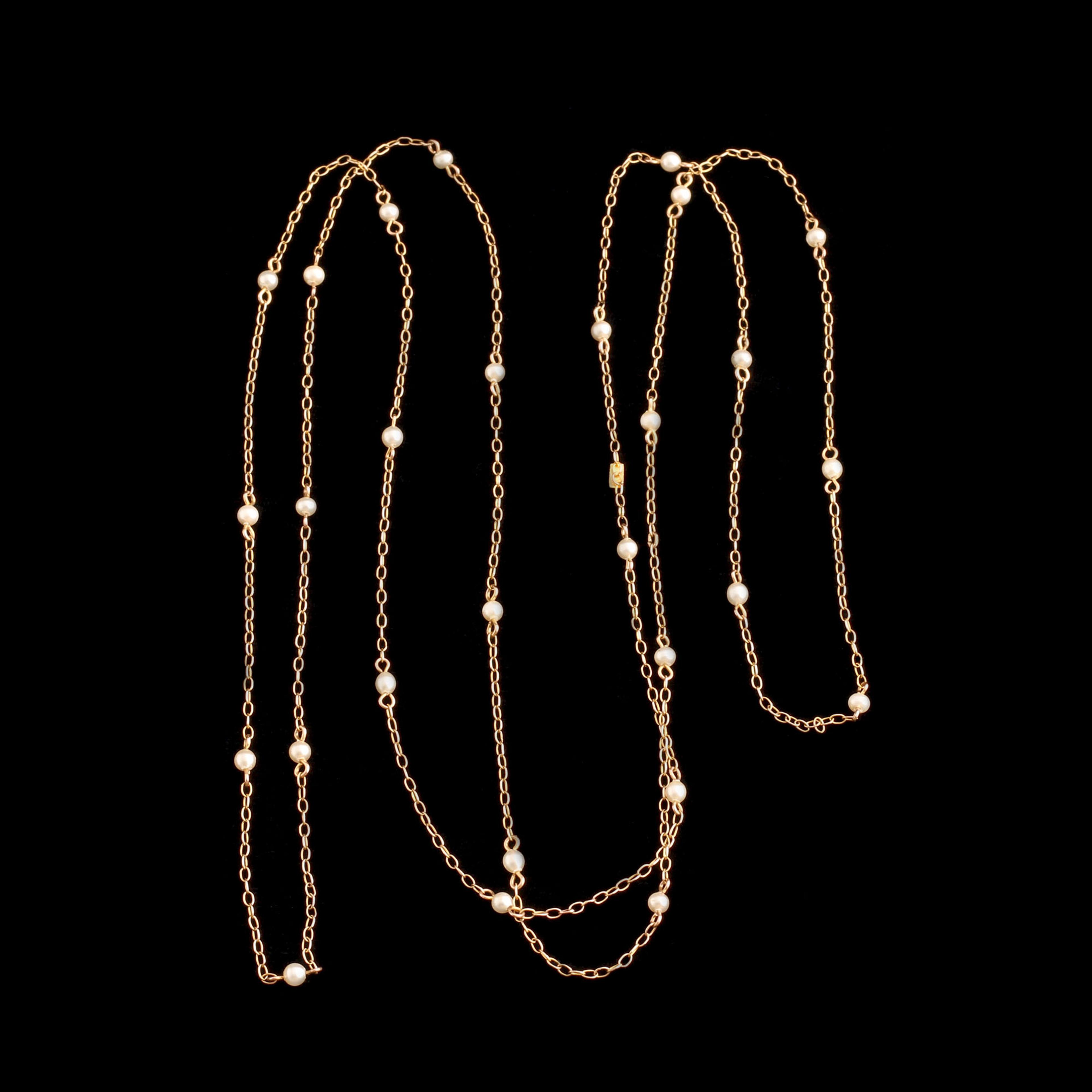 Edwardian Gold & Seed Pearl 36" Chain