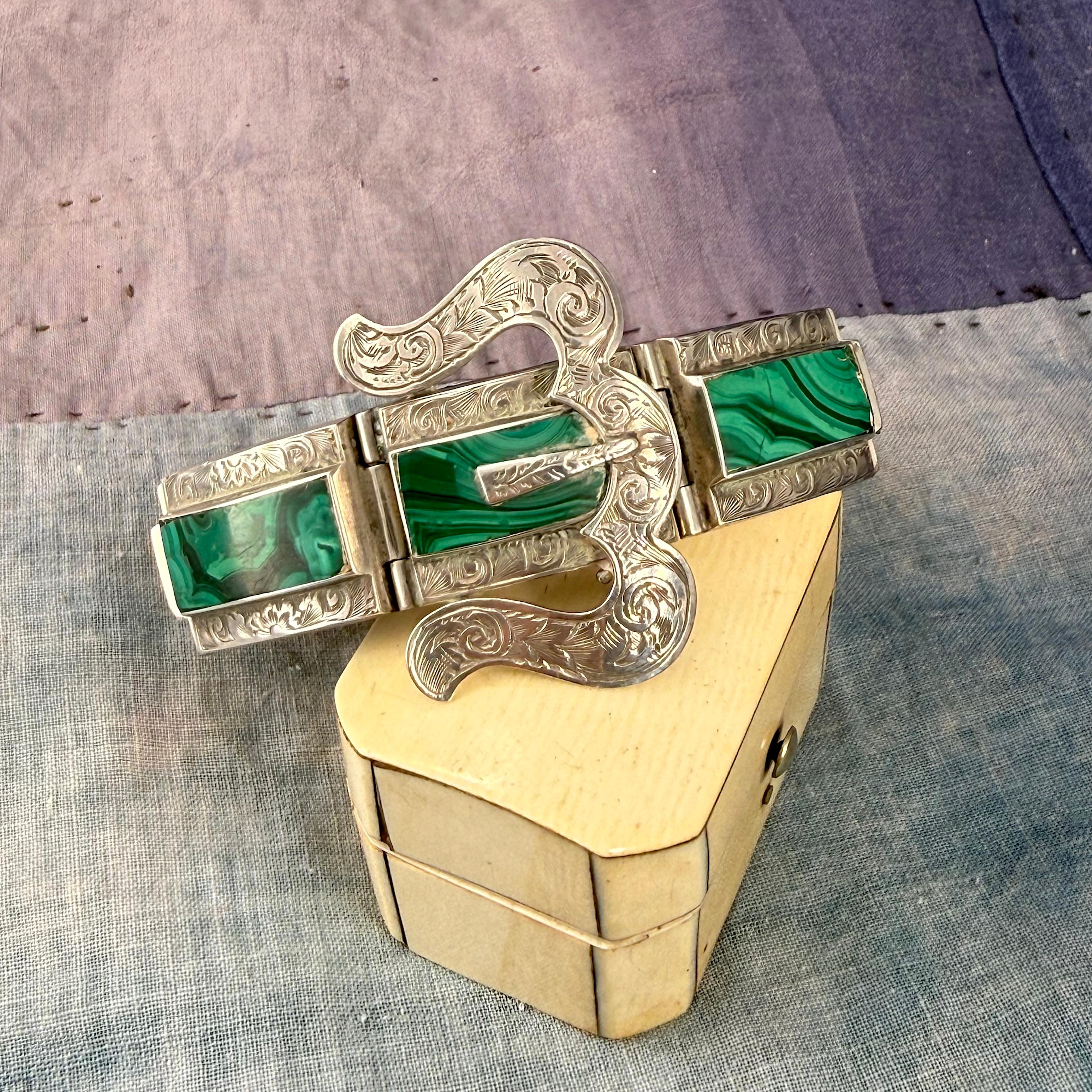 Scottish Malachite and Silver Bracelet 