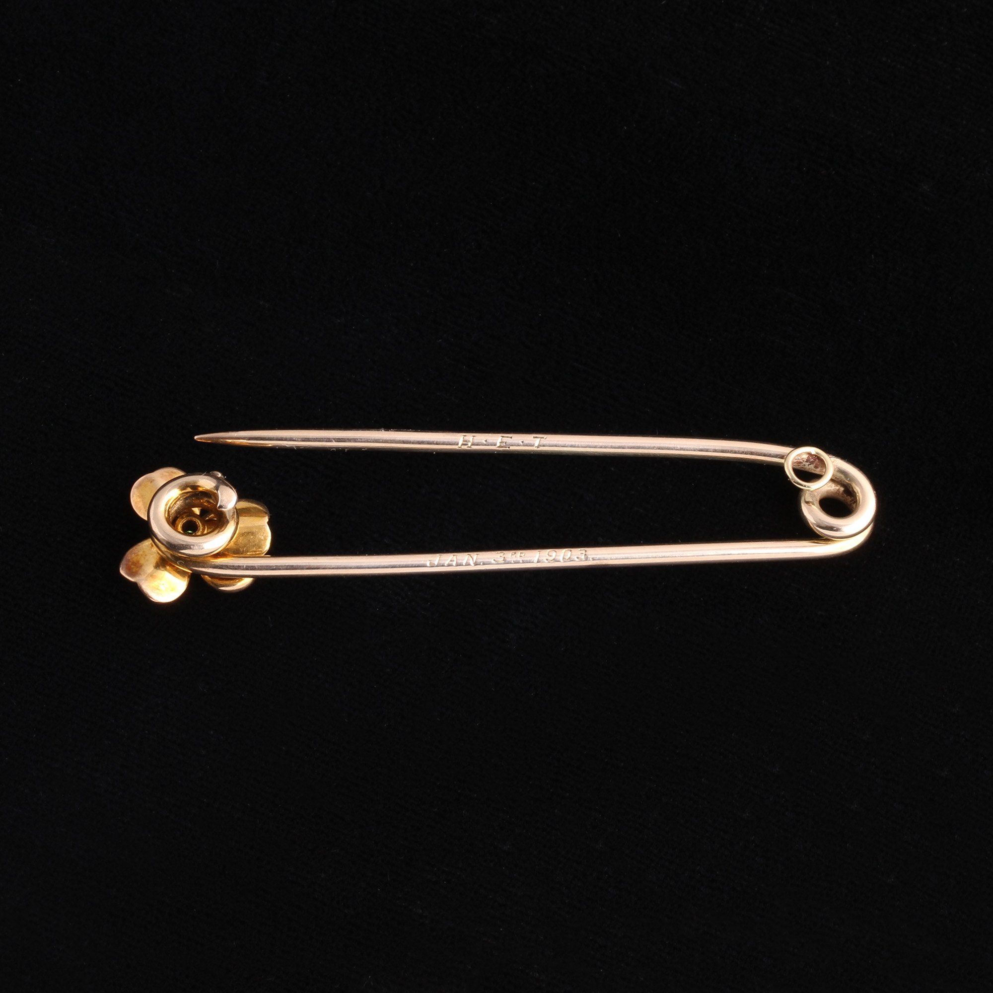 Edwardian Demantoid Garnet Clover Safety Pin