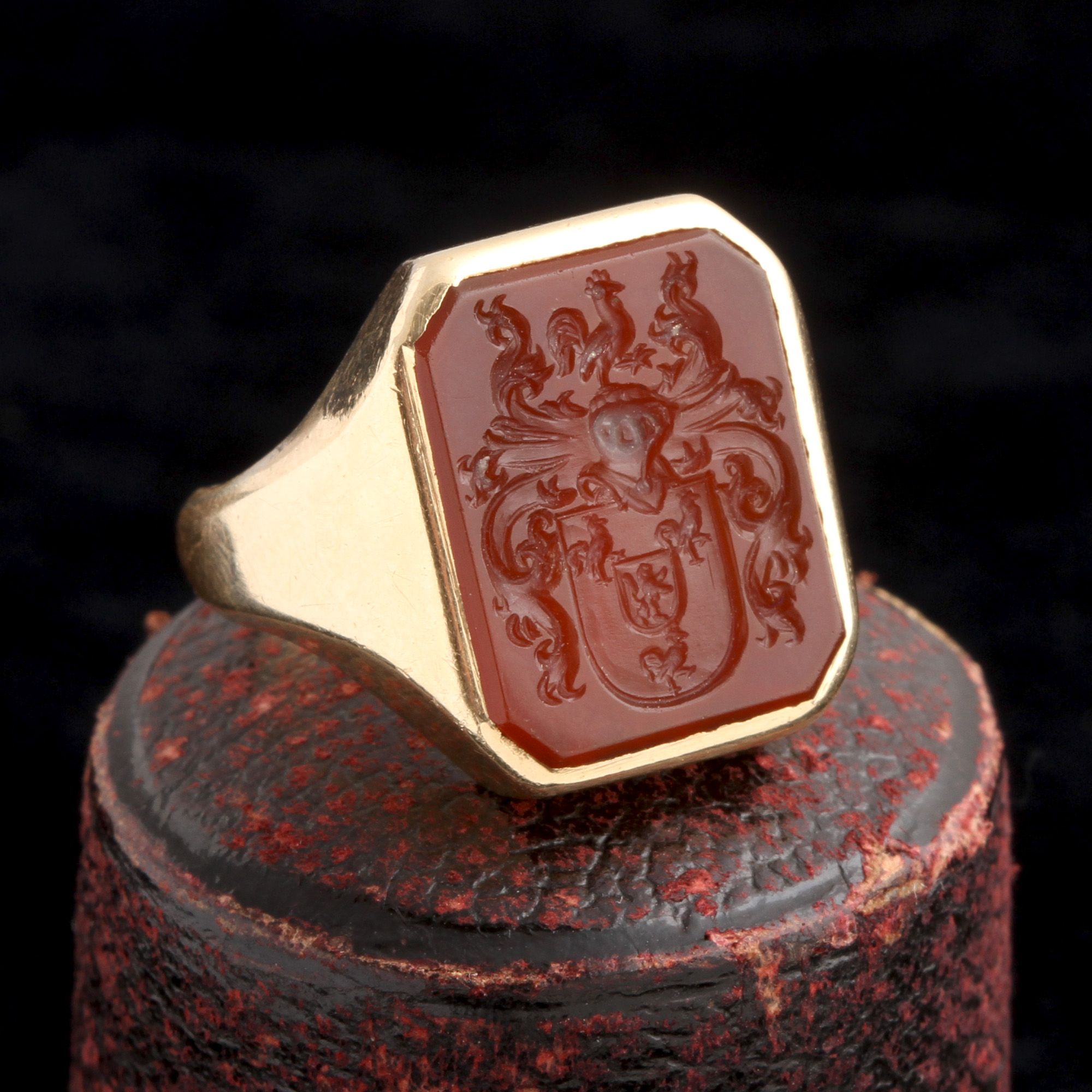 Detail of Vintage Coat of Arms Intaglio Ring