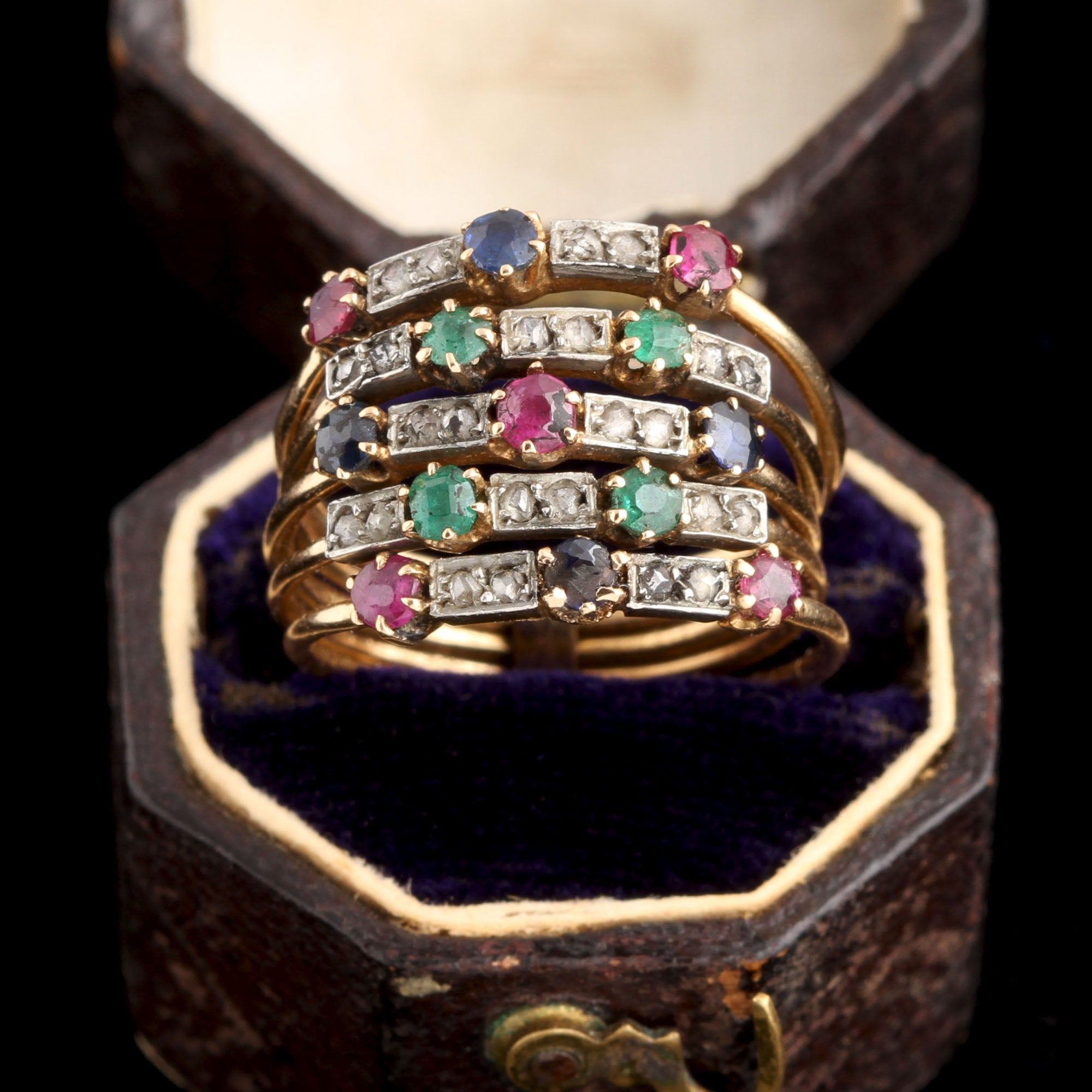 19th Century French Multi Gemstone Harem Ring