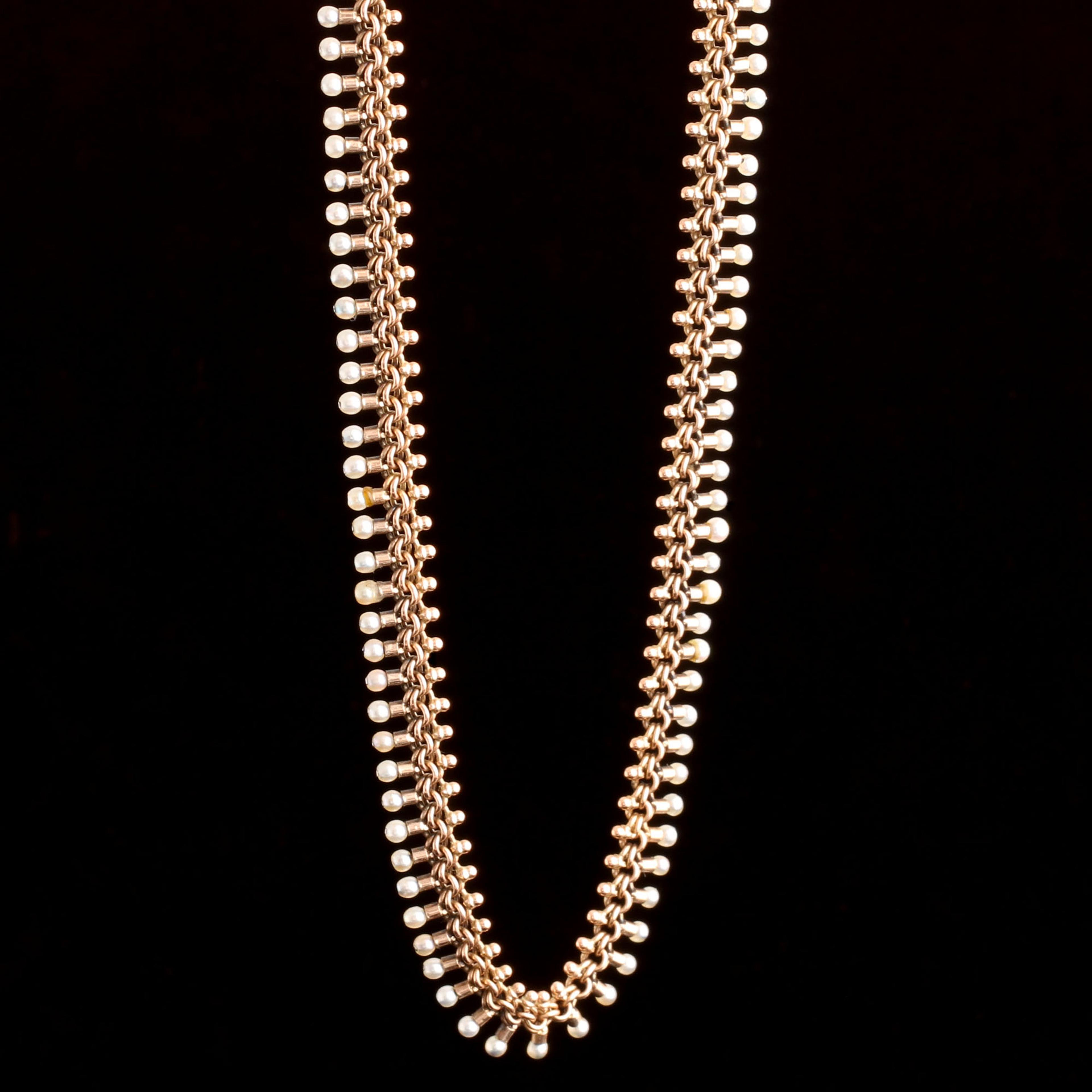 Victorian Rose Gold & Natural Seed Pearls Woven Collar