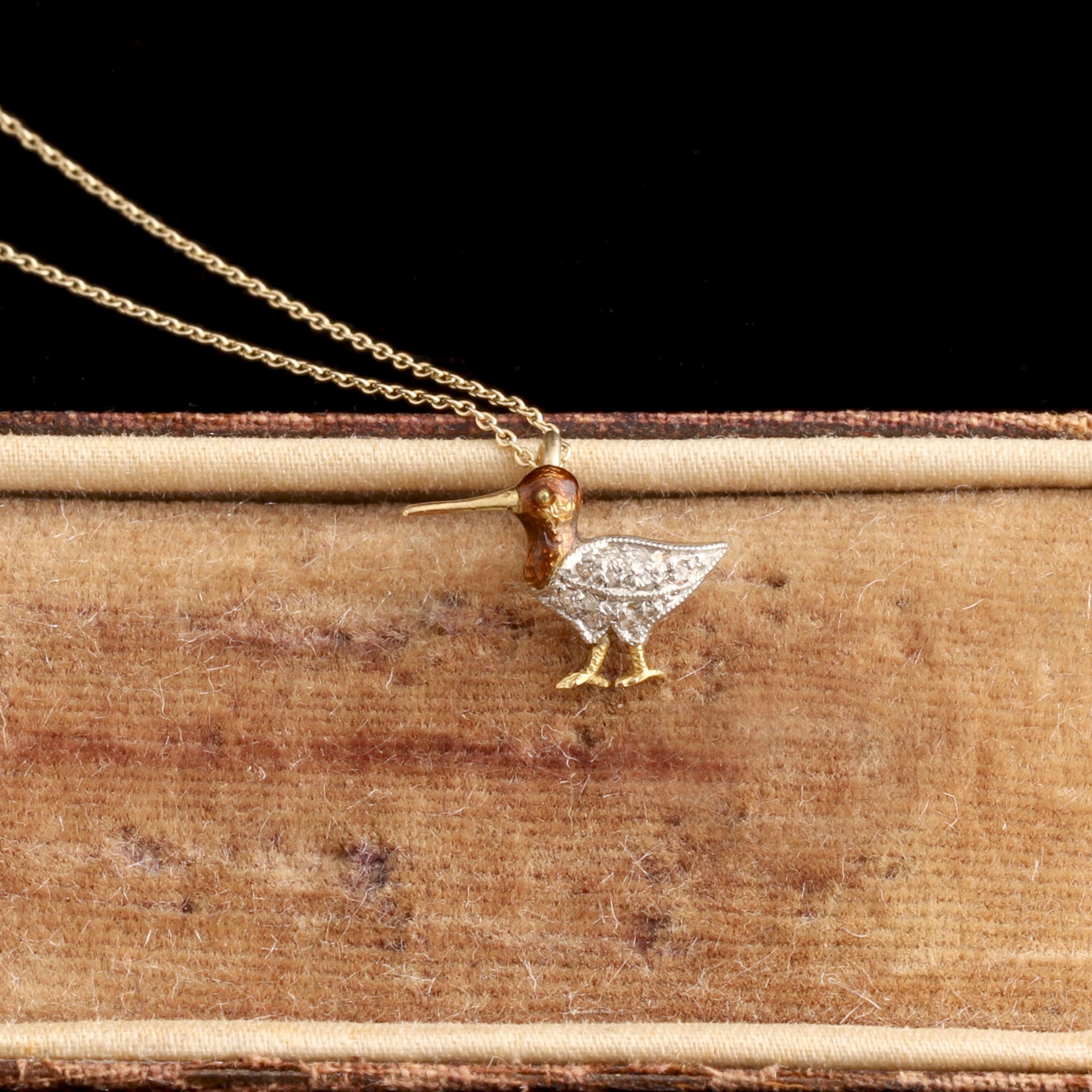 Edwardian Diamond & Enamel Snipe Necklace