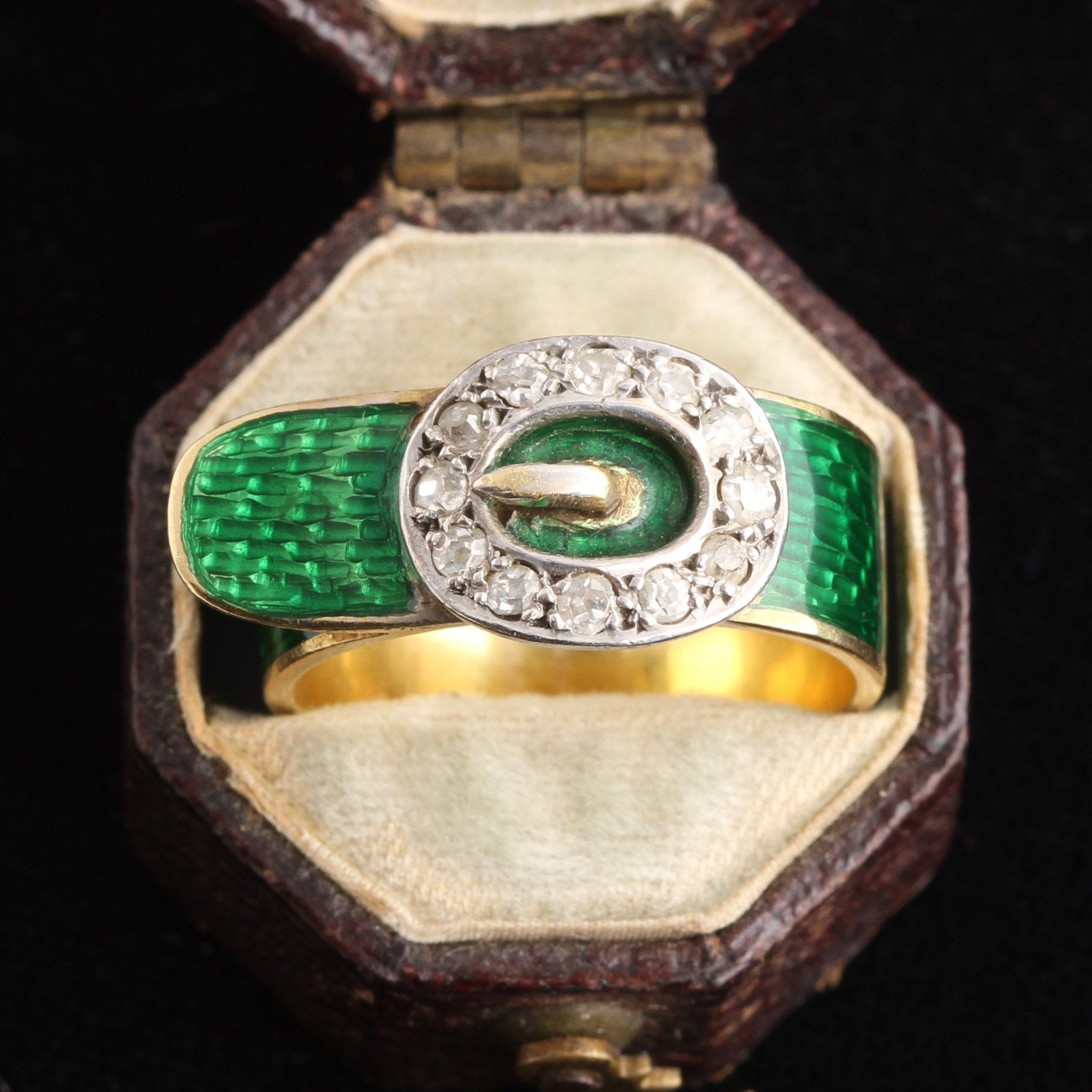 Victorian Guilloché Enamel & Diamond Belt Ring