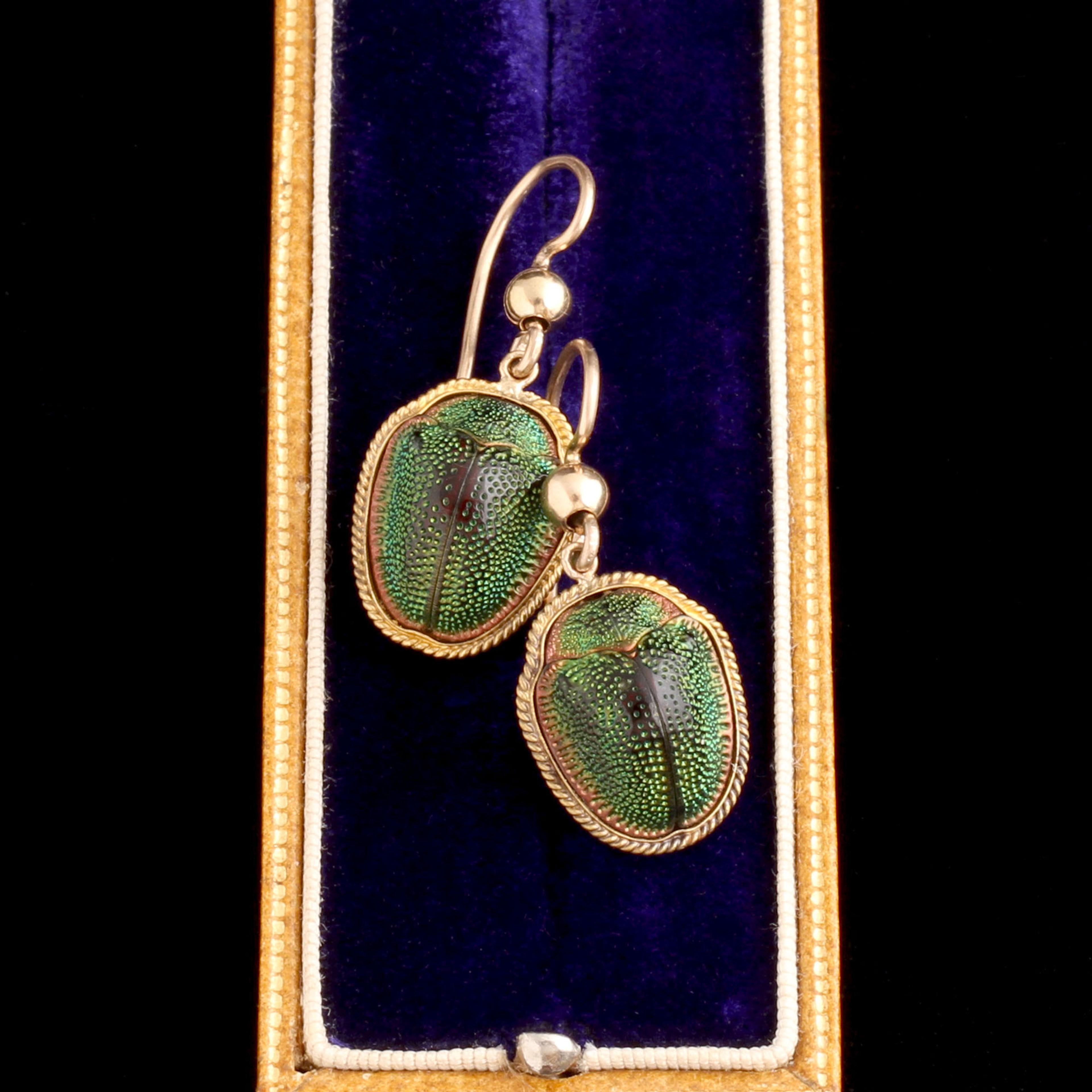 Detail of Victorian Twisted Wire Framed Beetle Earrings