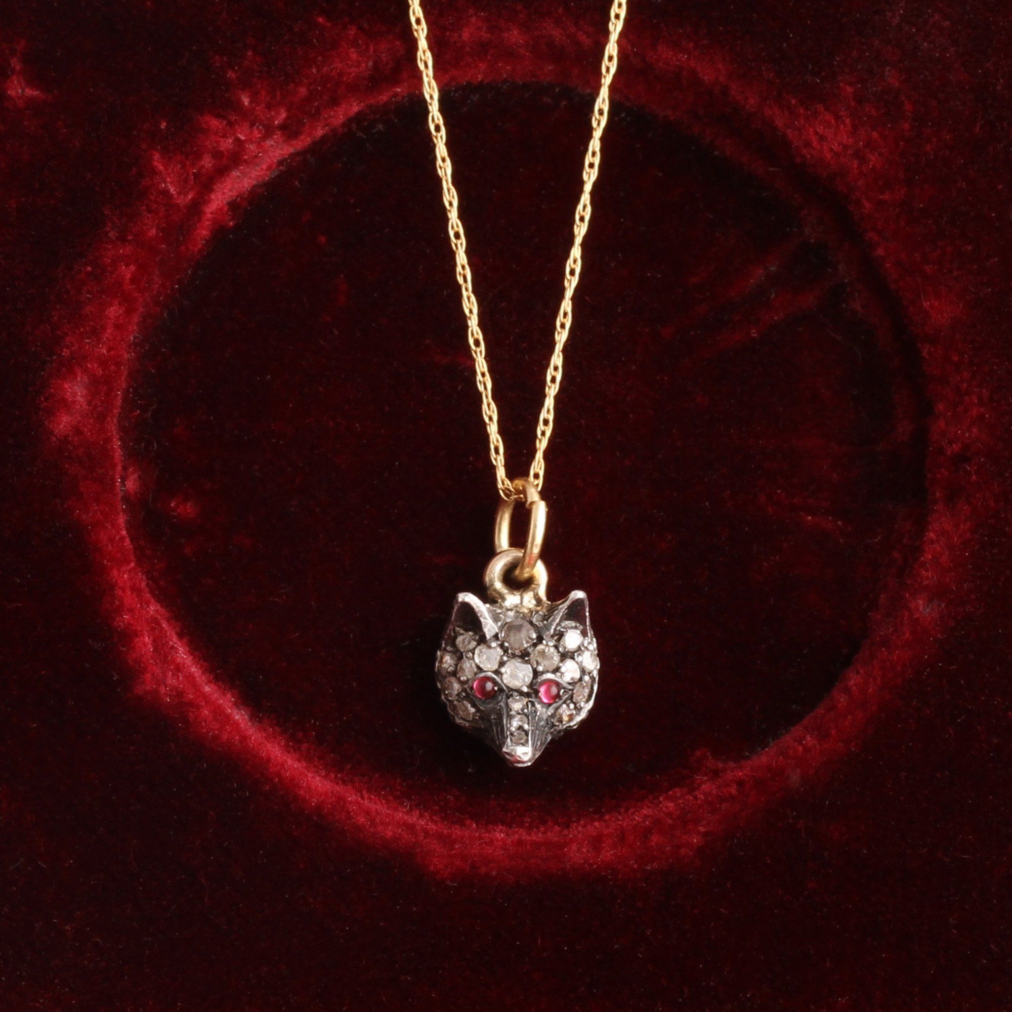 Victorian Garnet & Diamond Fox Head Pendant