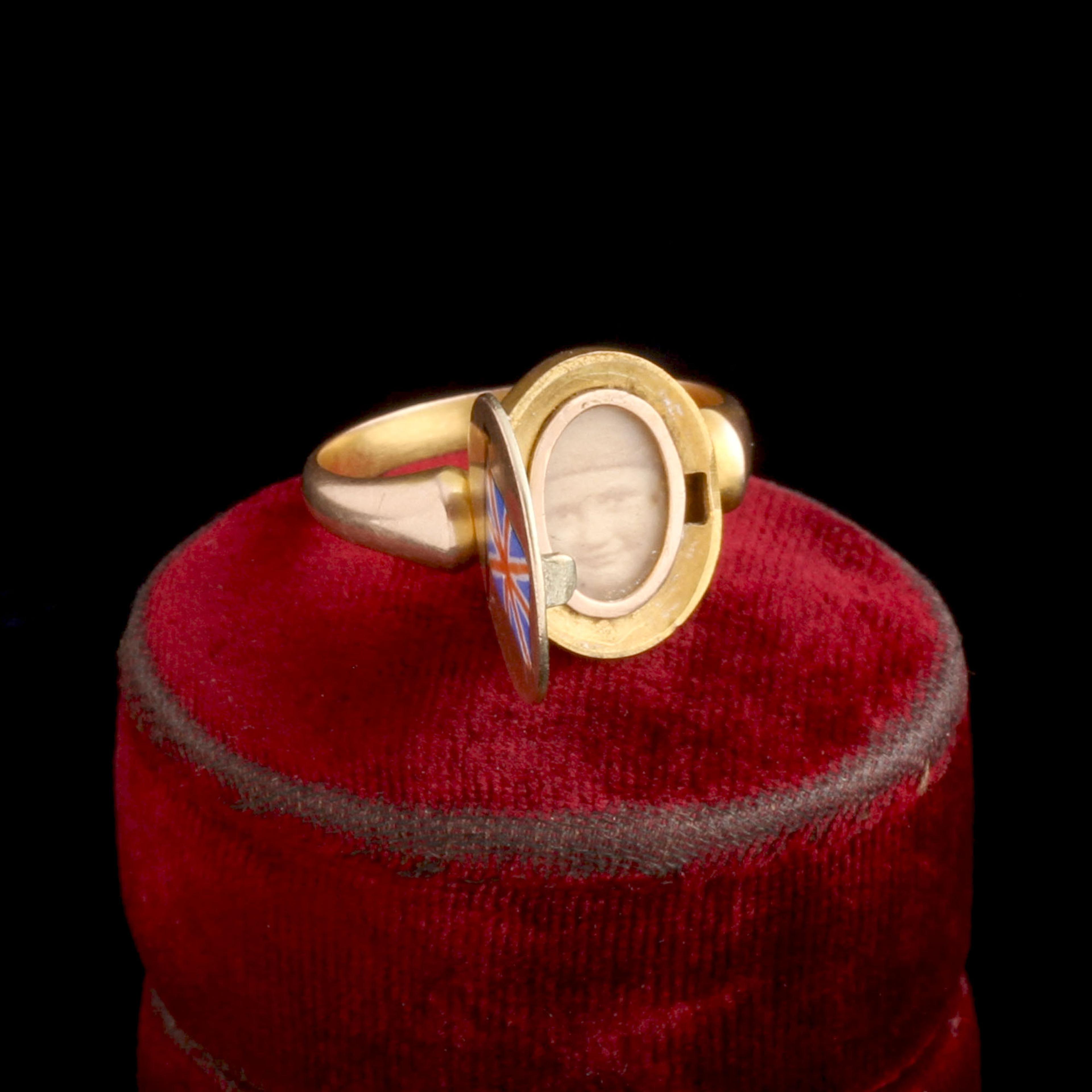 Detail of WWI Era Union Jack Locket Ring