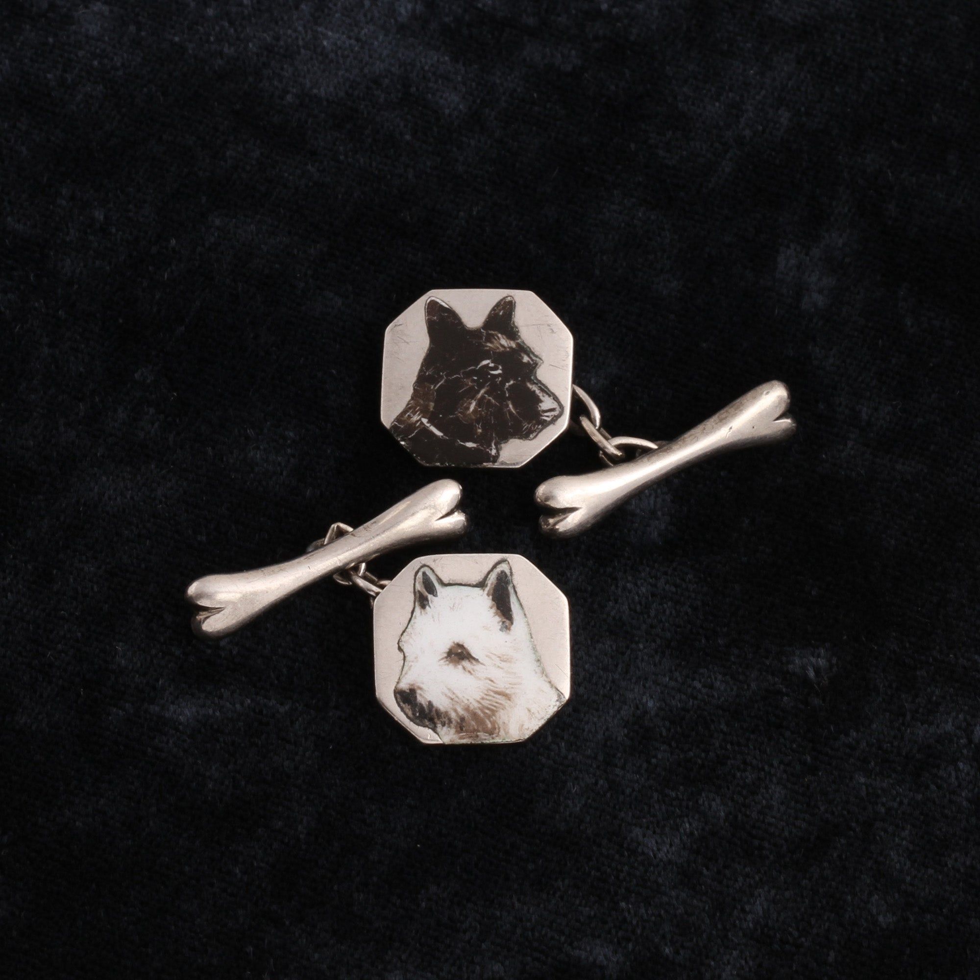 1930s Silver & Enamel Terrier Cufflinks