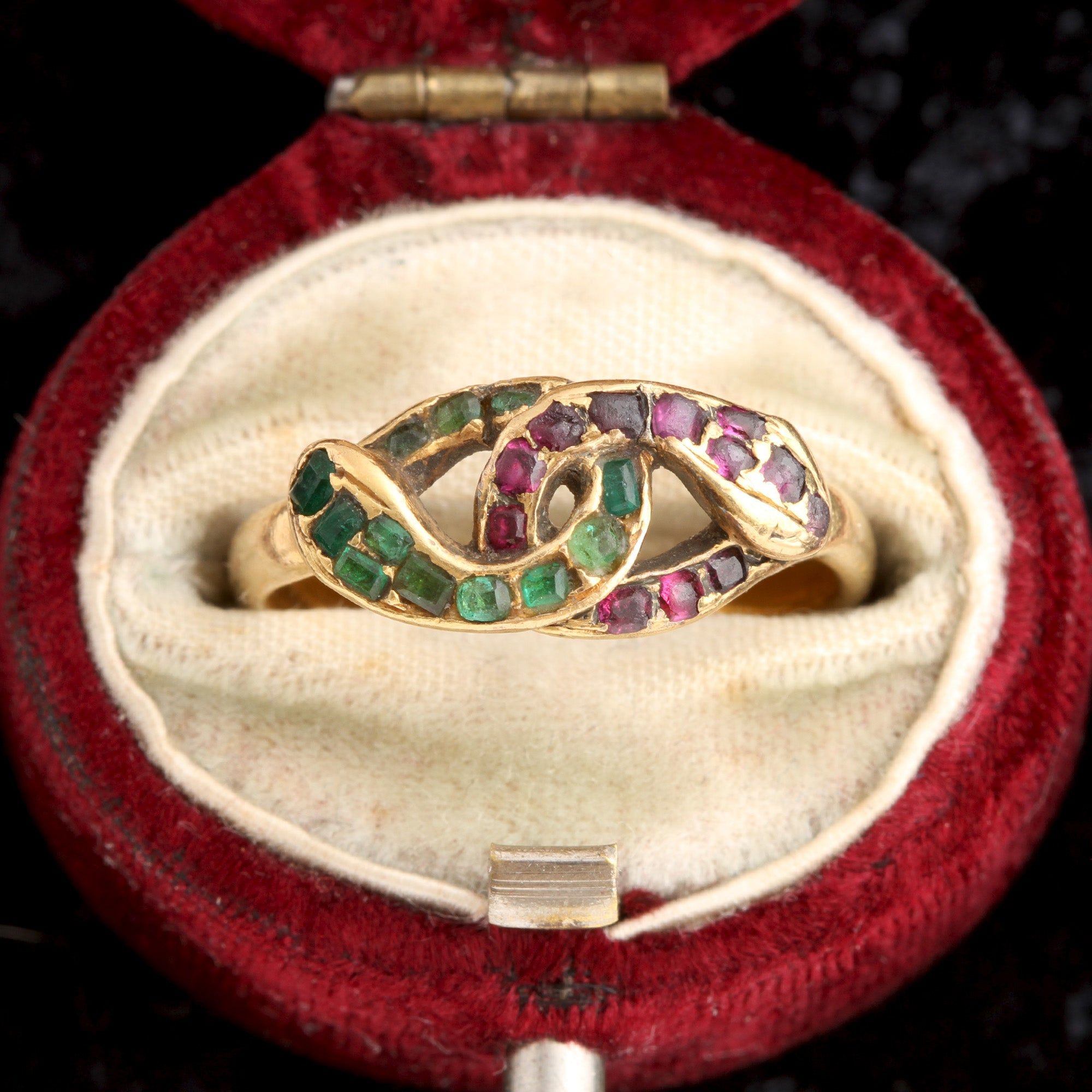 Detail of Early Victorian Ruby & Emerald Entwined Snakes Ring