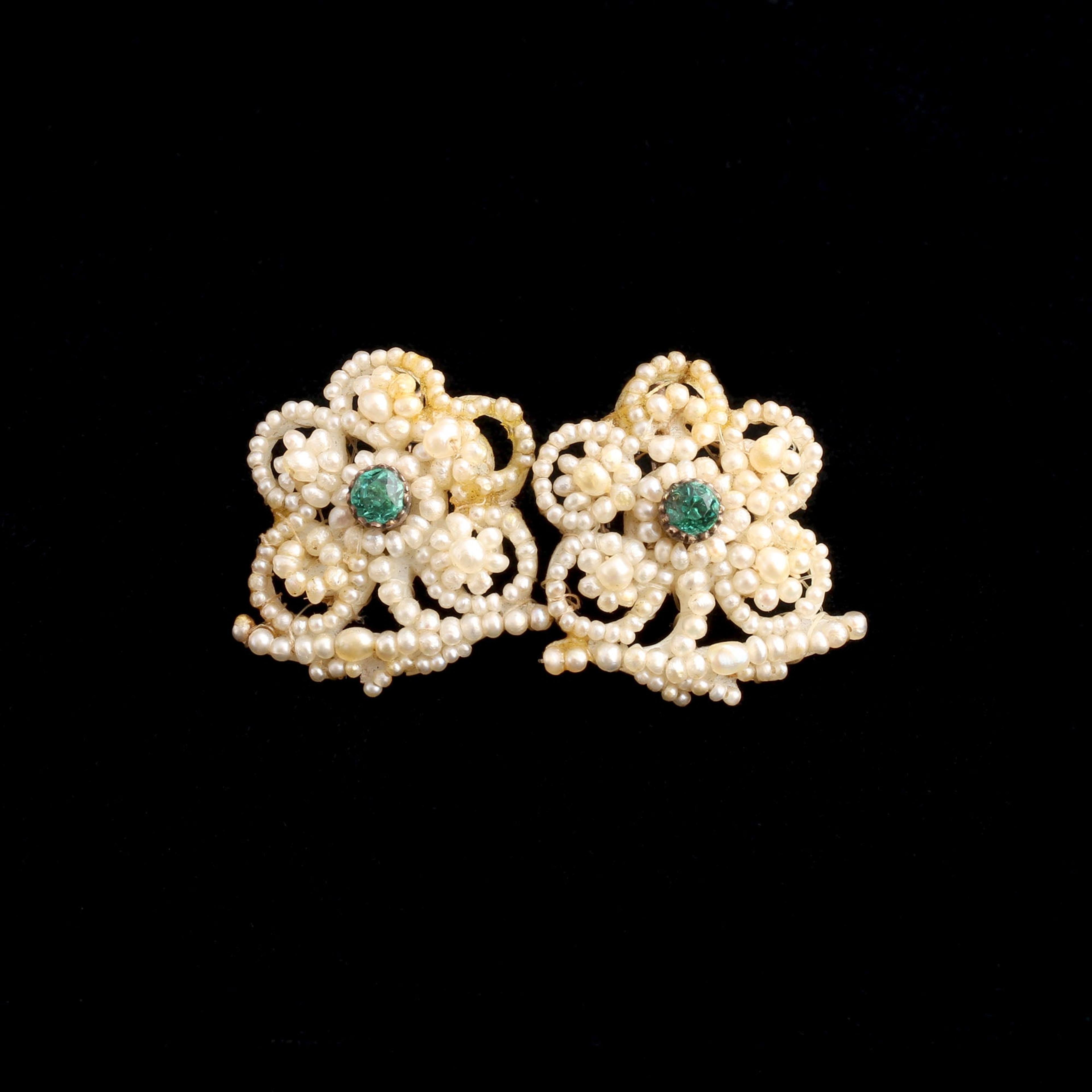 Victorian Pearl & Paste Flower Earrings