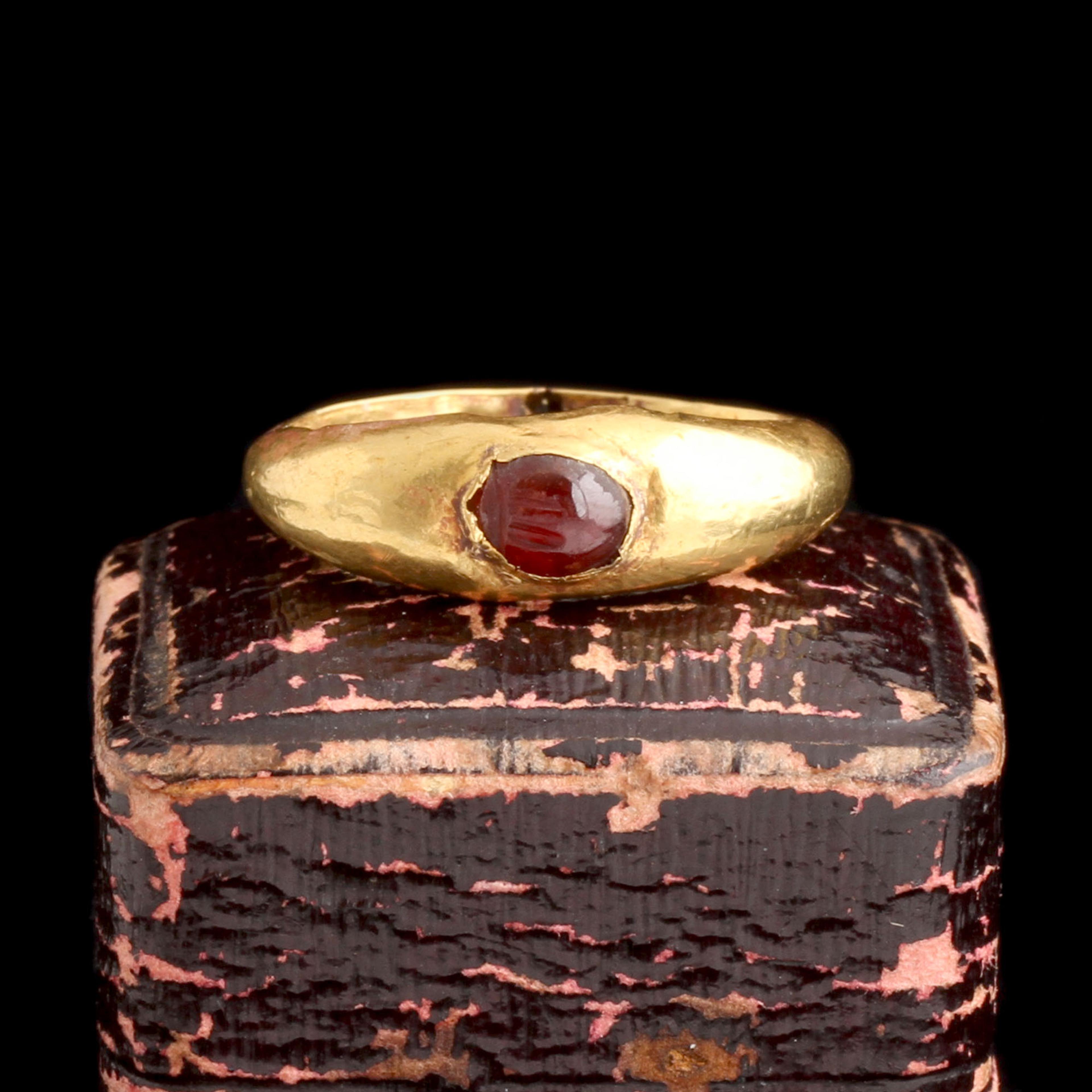 Ancient Roman Garnet Scarab Cameo Ring