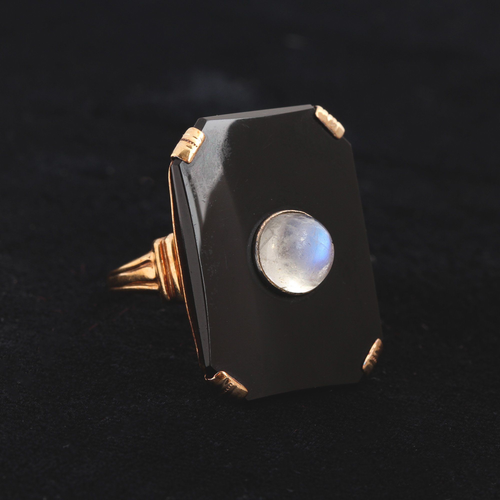 Art Deco Onyx & Moonstone Cocktail Ring