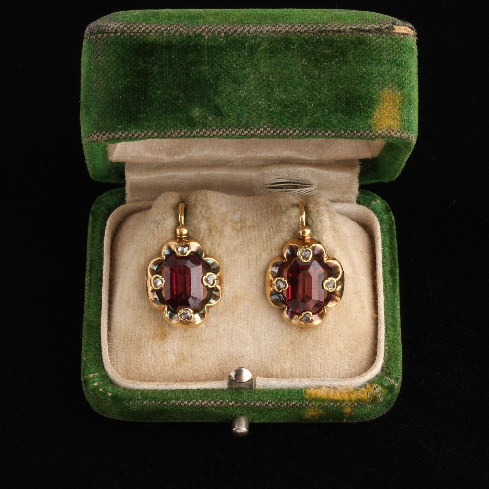 Mid 19th Century Garnet & Diamond Quatrefoil Earrings
