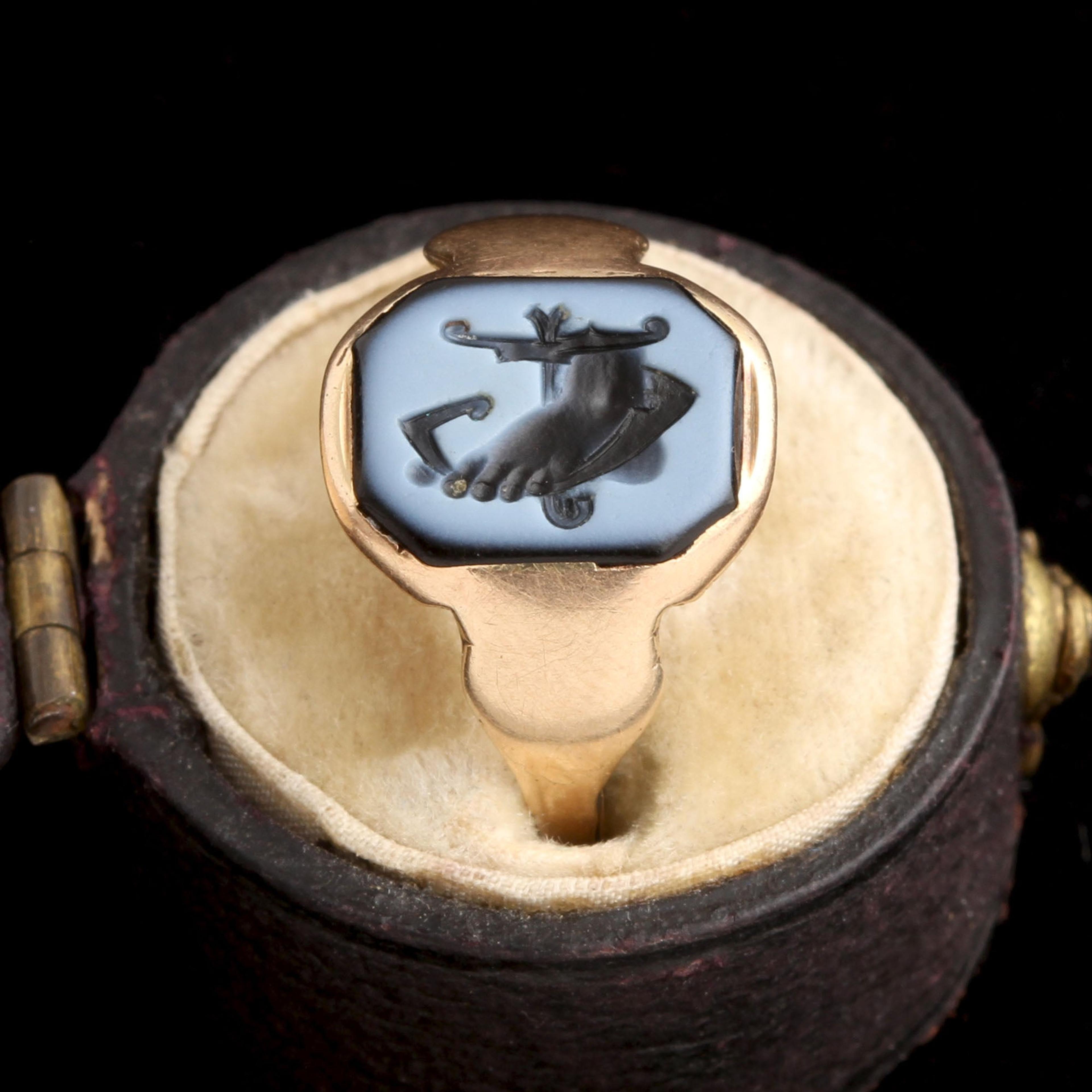 Detail of Victorian Nicolo Onyx Foot Intaglio Ring