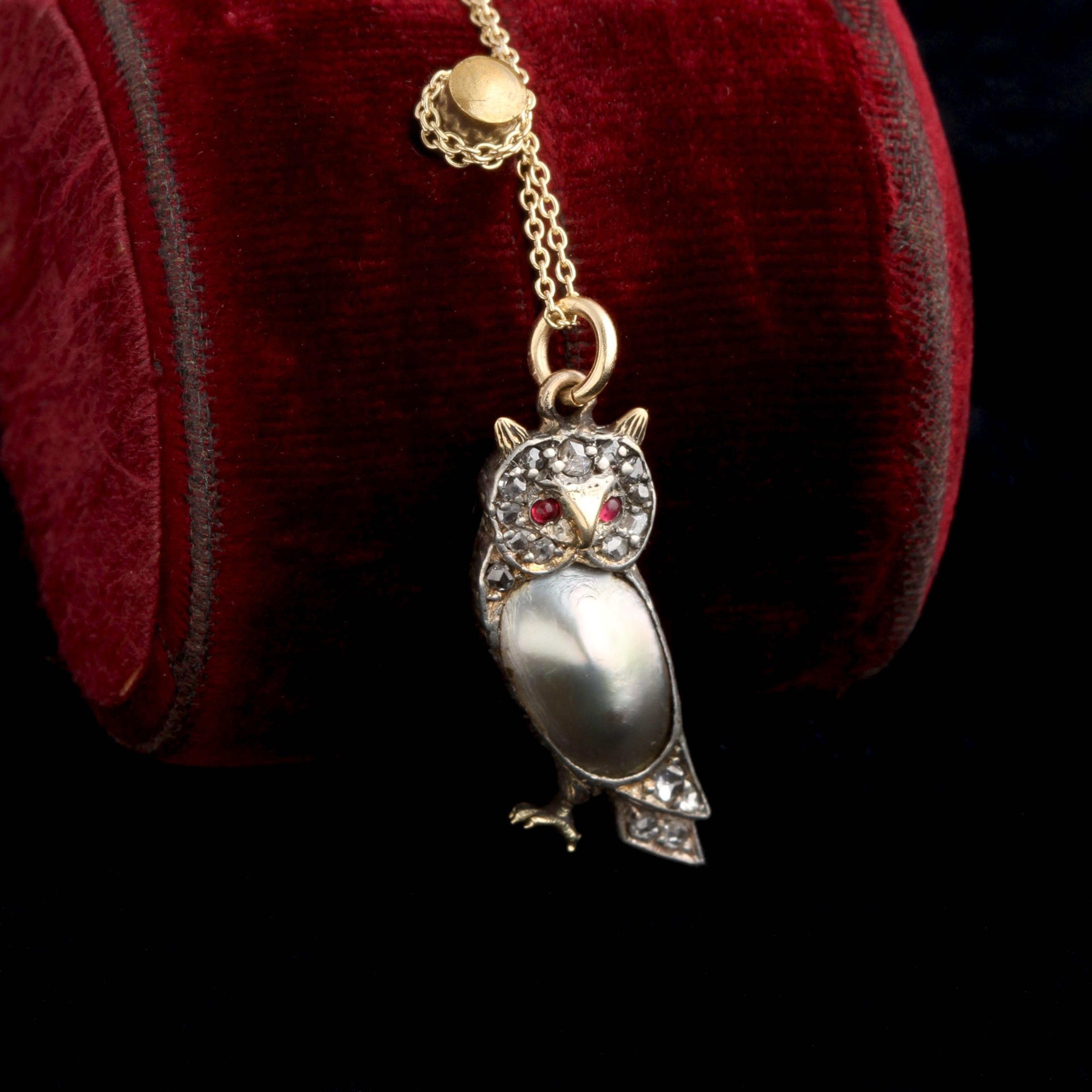 Victorian Gemstone Owl Necklace