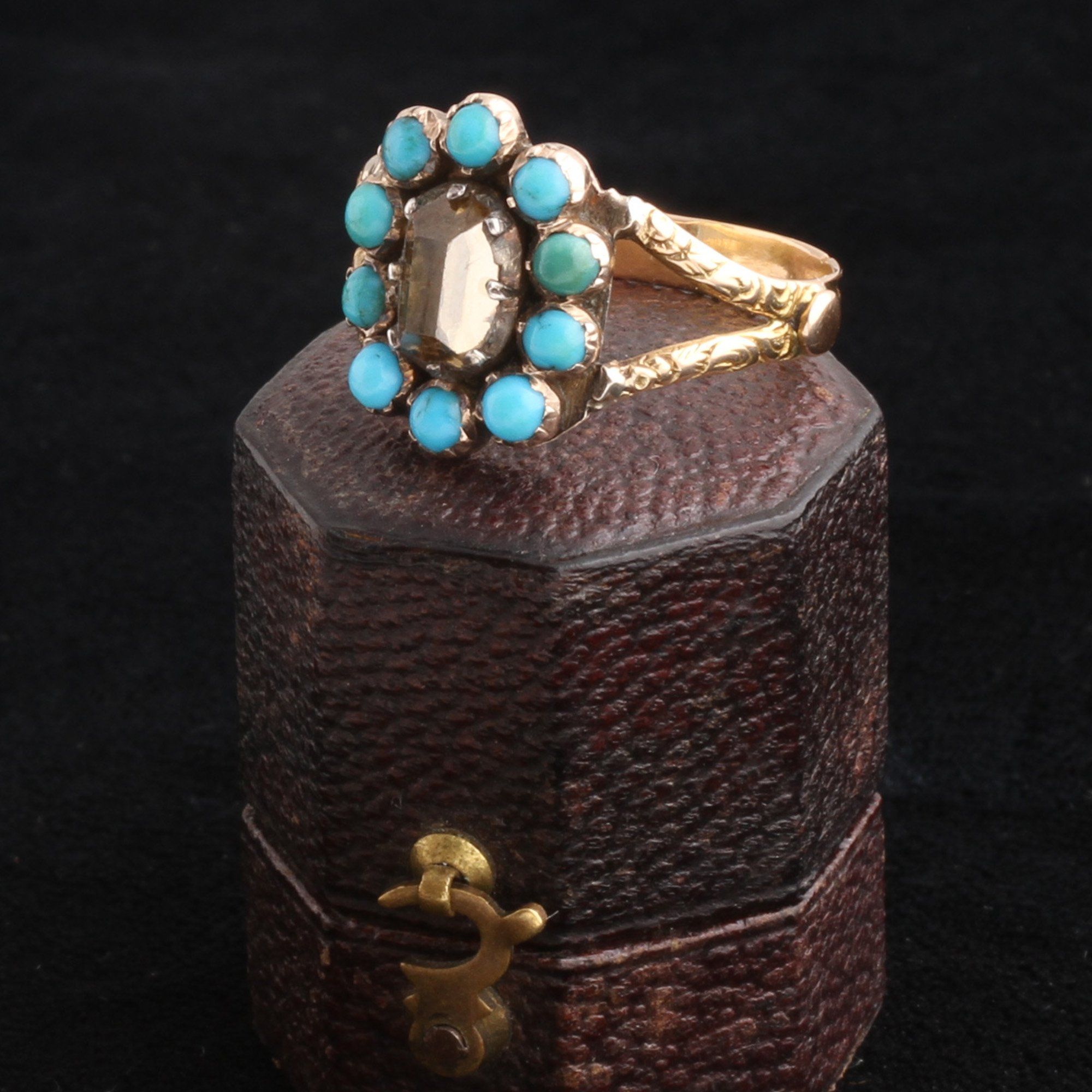 Georgian Table Cut Diamond & Turquoise Cluster Ring