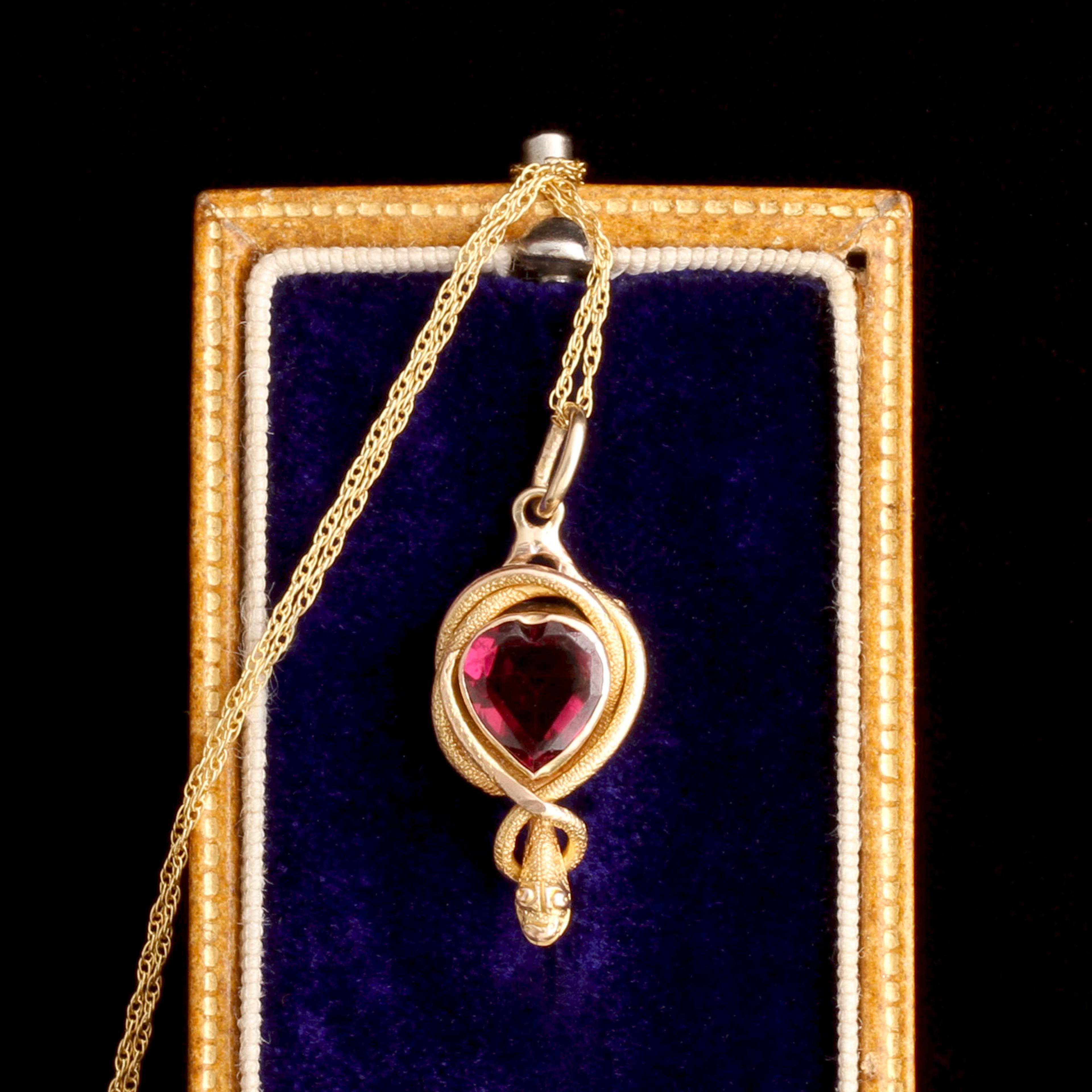 Victorian Heart & Serpent Garnet Pendant