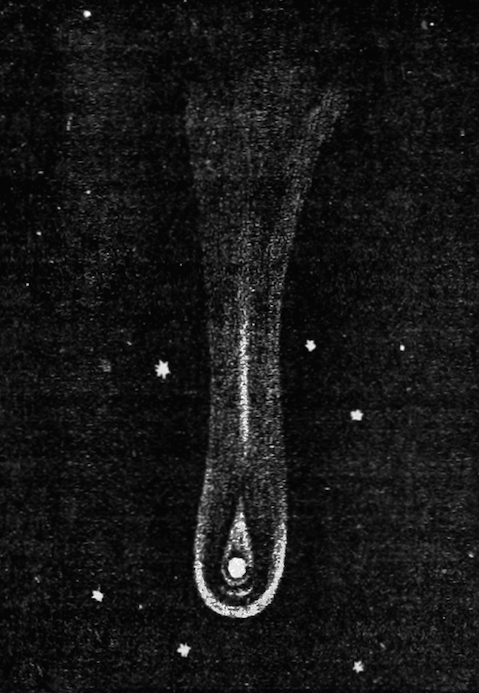 A black and white illustration of Halley's comet.