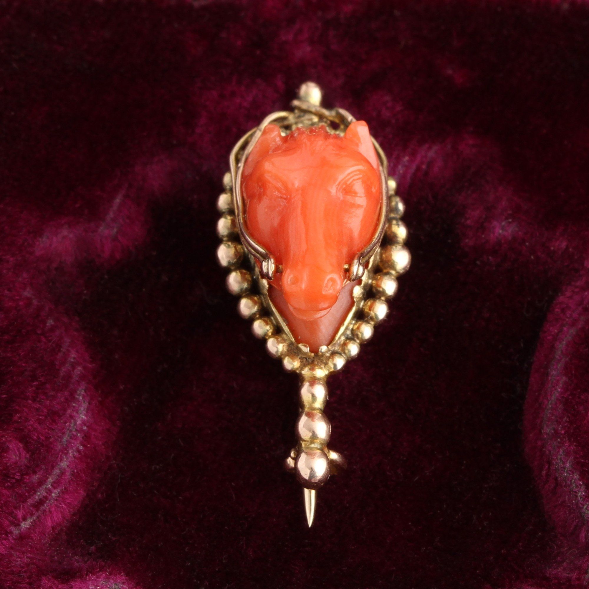 Georgian Carved Coral Horse Head Pin