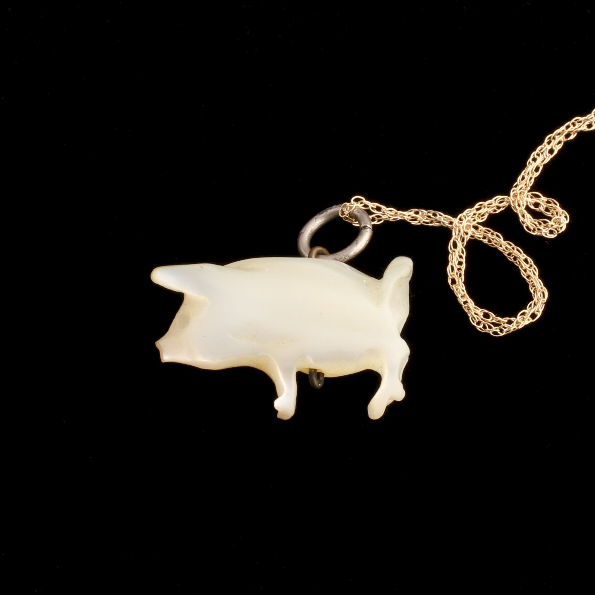 Edwardian Mother of Pearl Lucky Pig Necklace