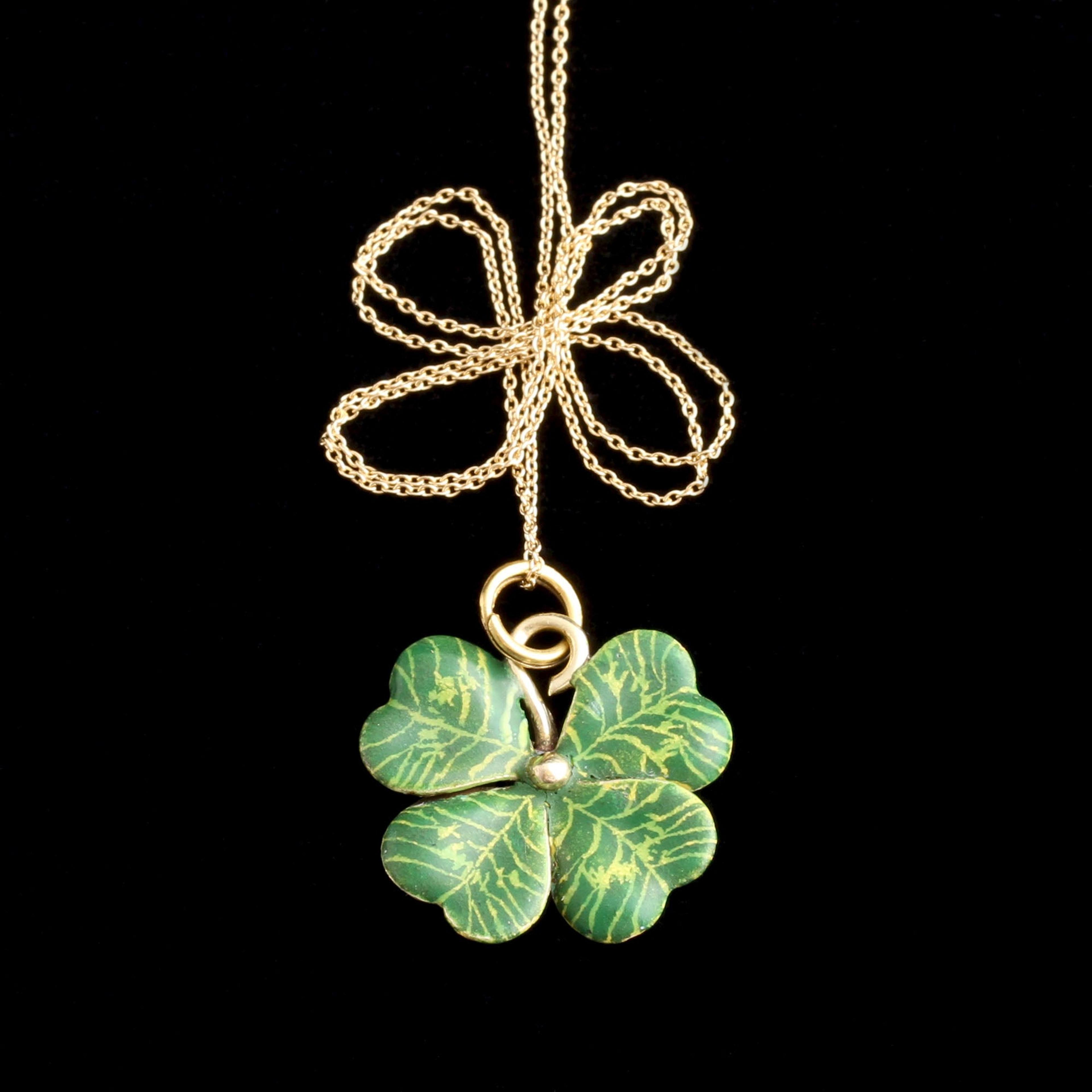 Victorian Enamel & Gold Shamrock Necklace