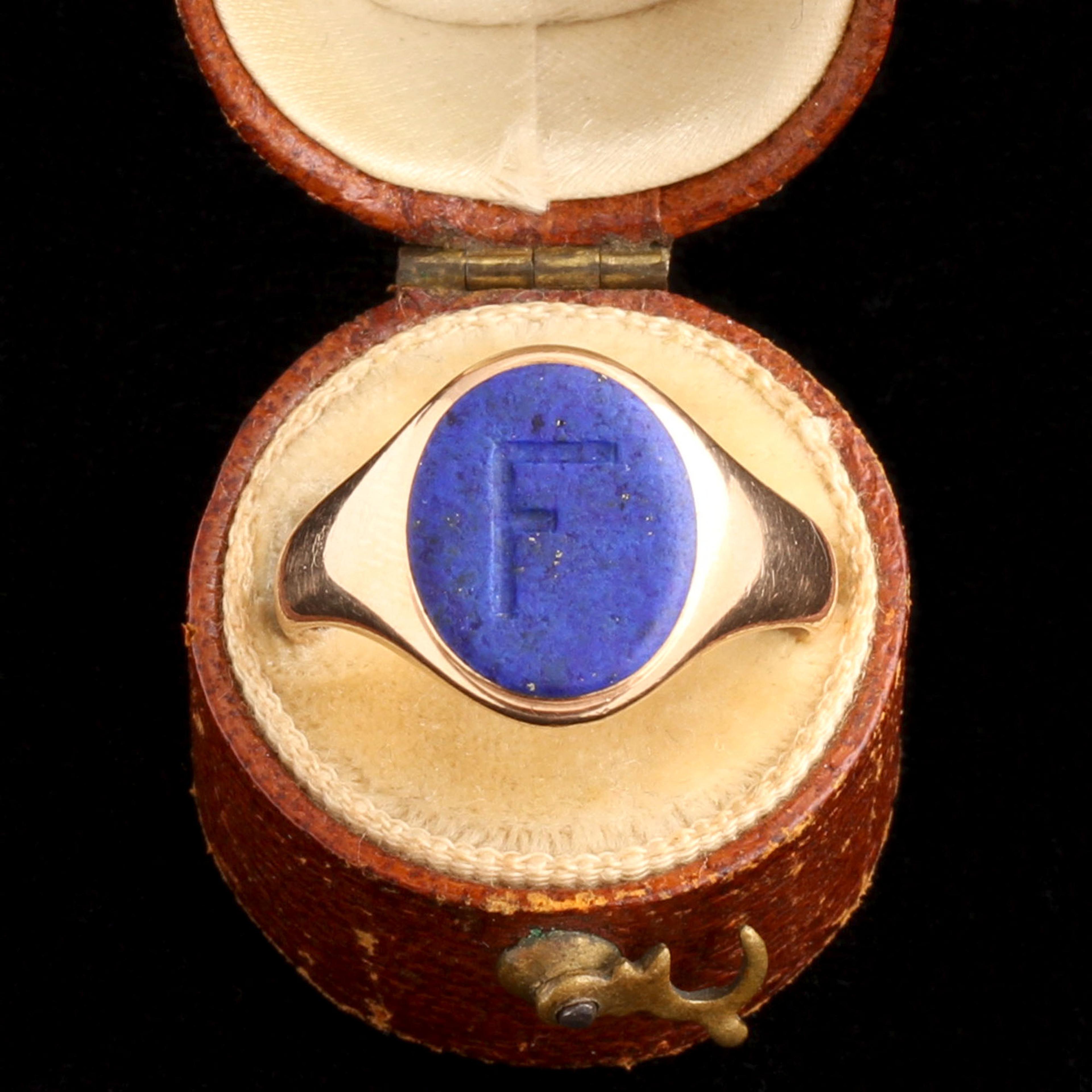 Victorian Lapis Lazuli "F" Signet Ring