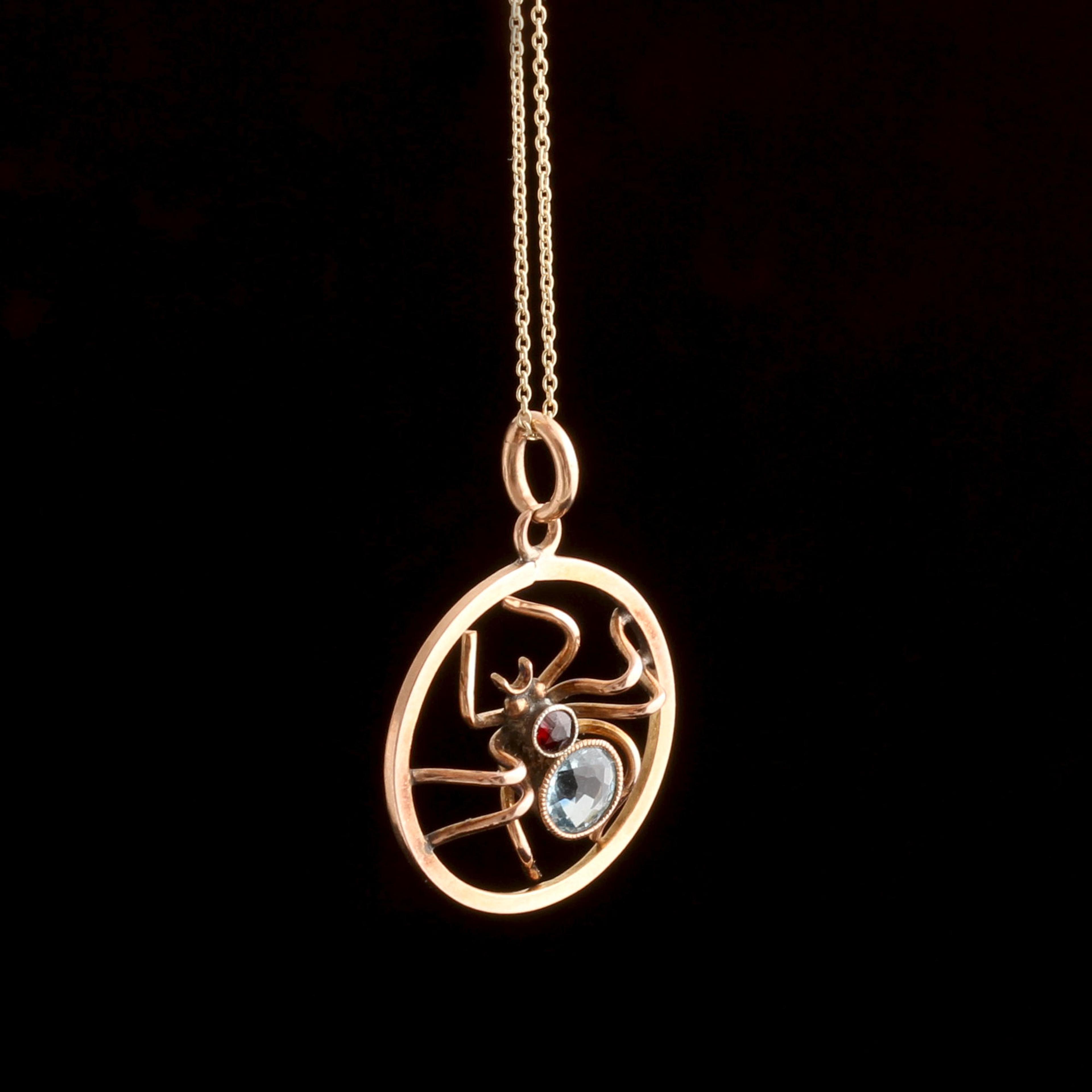Edwardian Aquamarine & Garnet Spider Necklace