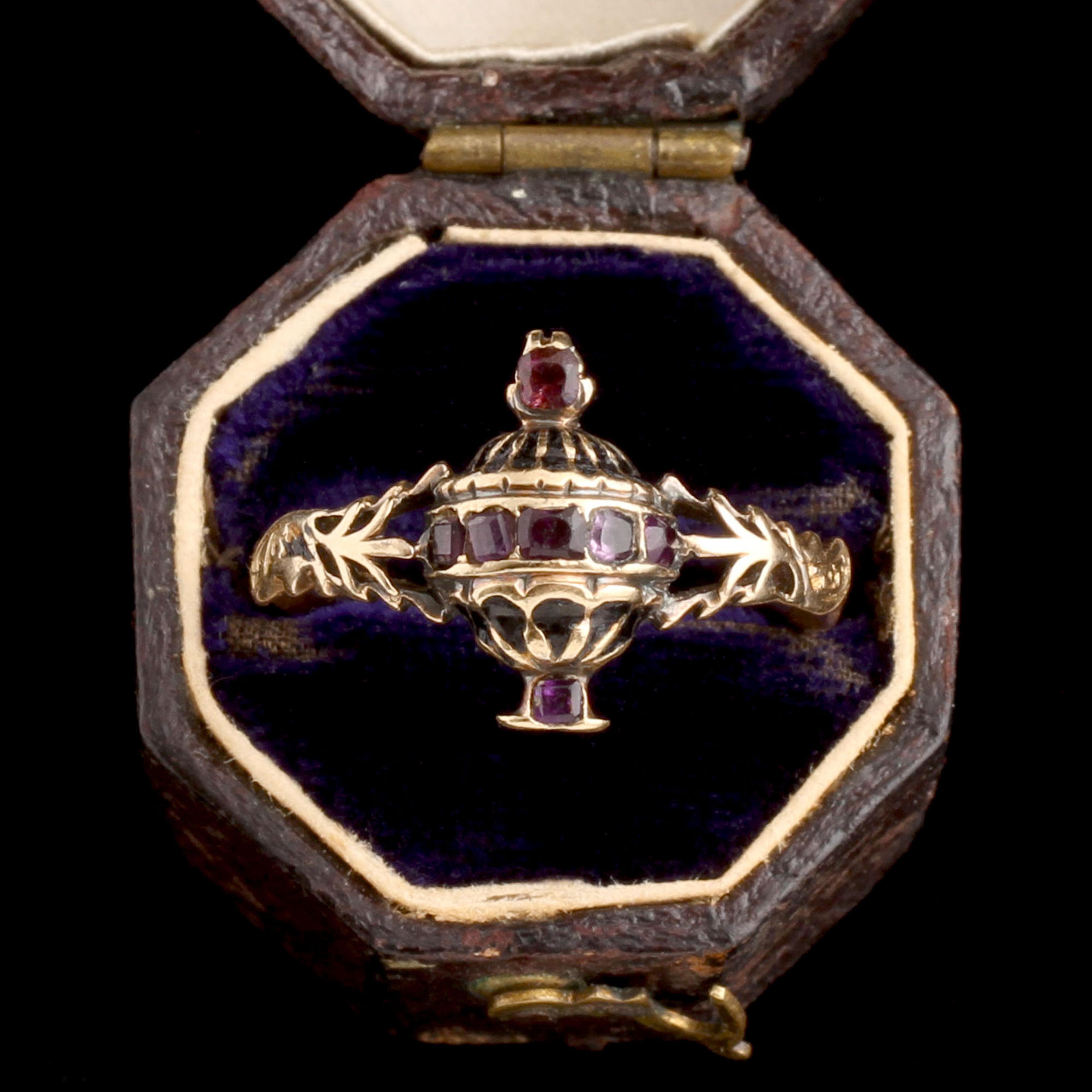 Georgian Garnet & Enamel Urn Mourning Ring