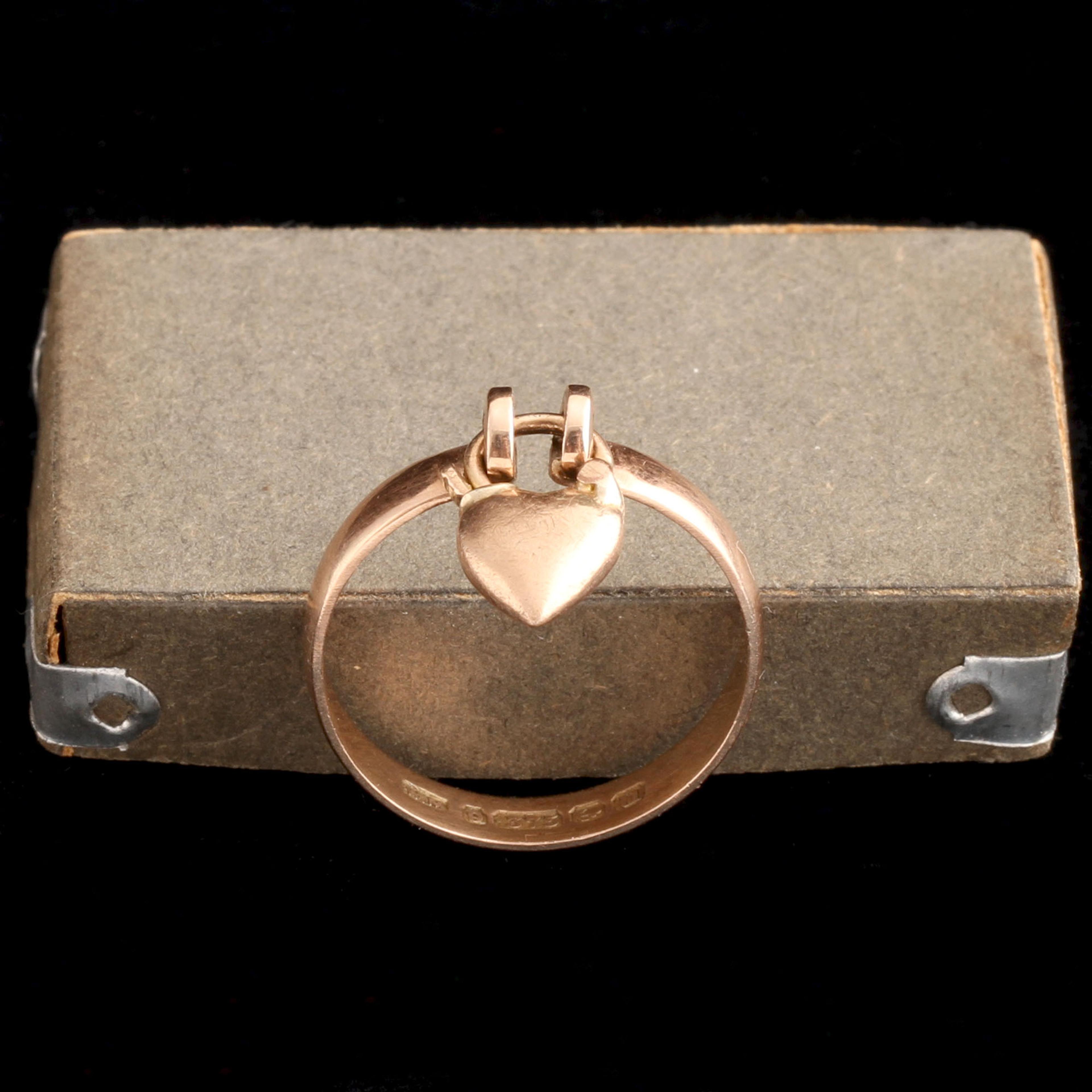 Detail of WWI Era Heart Padlock Sweetheart Ring