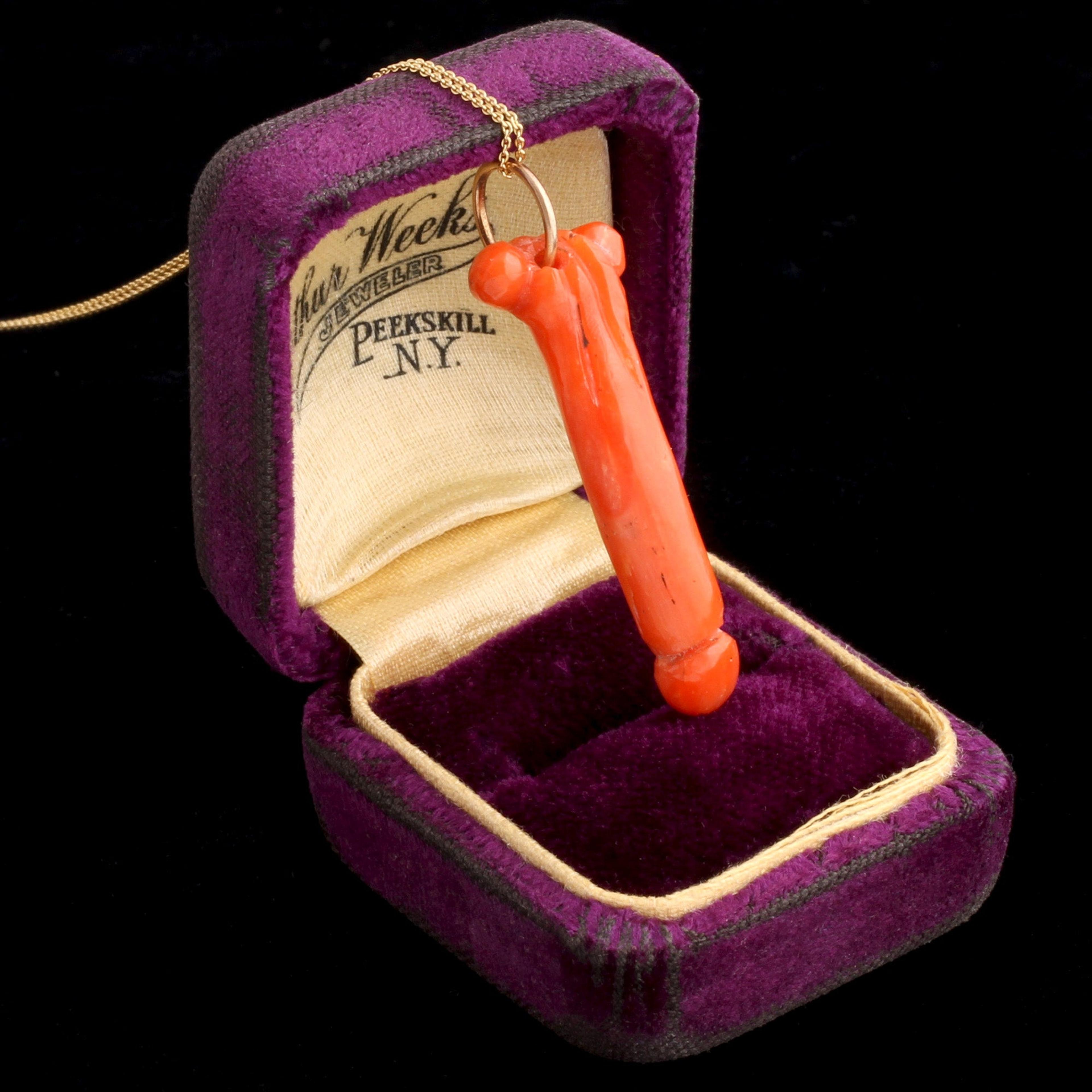 Detail of Victorian Carved Coral Phallus Necklace