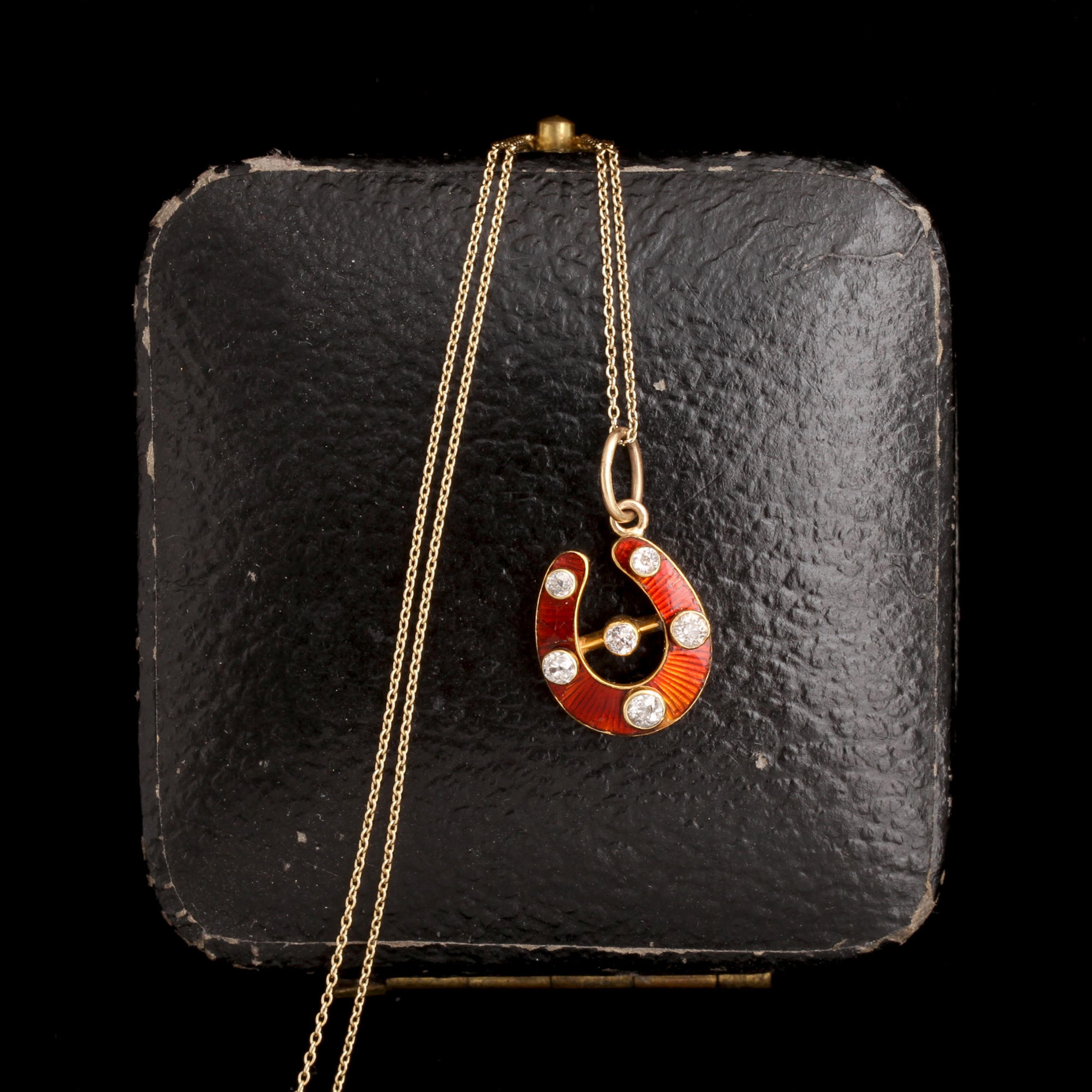Victorian Diamond & Enamel Horseshoe Necklace
