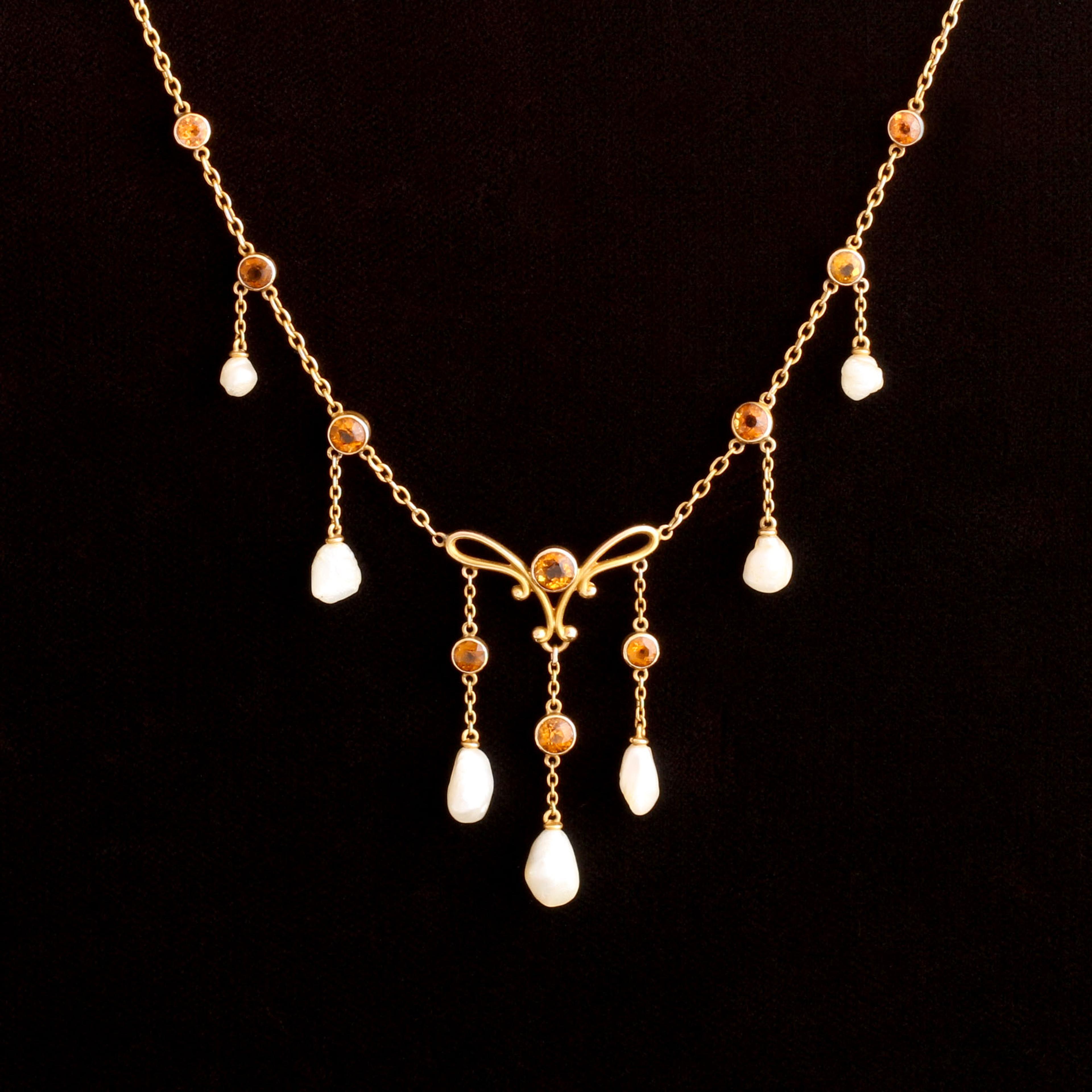 Edwardian Citrine & Pearl Fringe Necklace