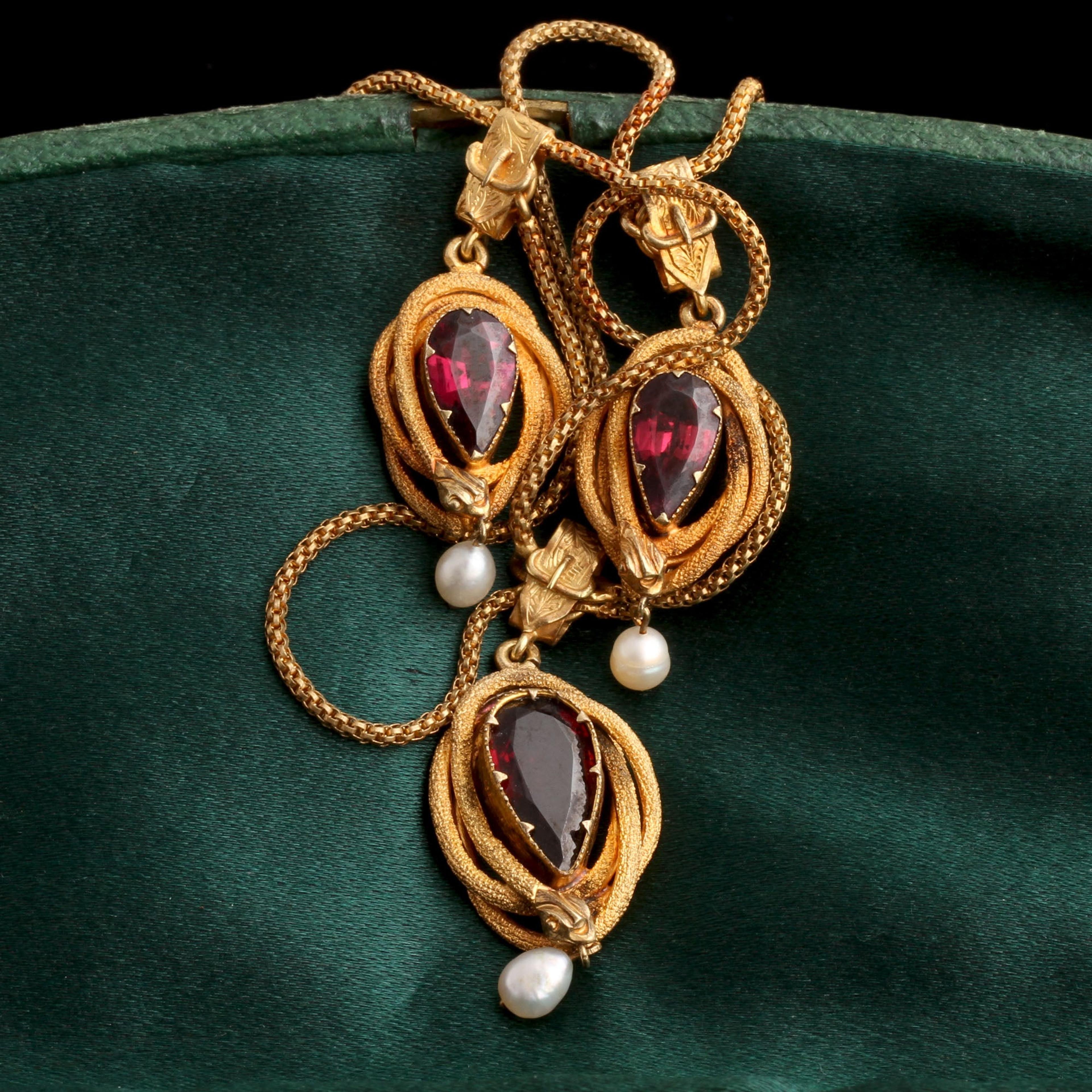 Detail of Victorian Garnet & Pearl Snake Festoon