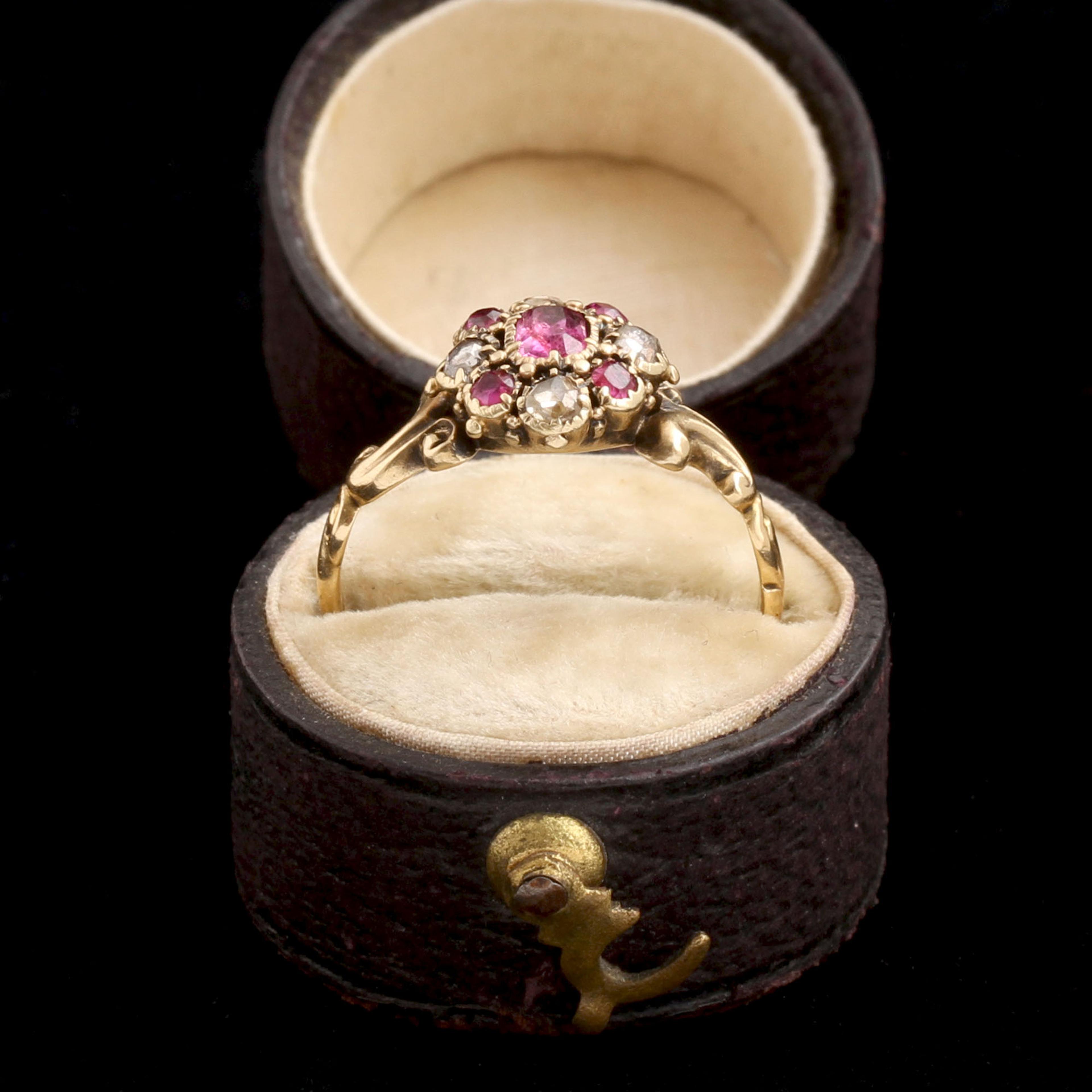 Detail of Mid Victorian Ruby & Diamond Cluster Ring