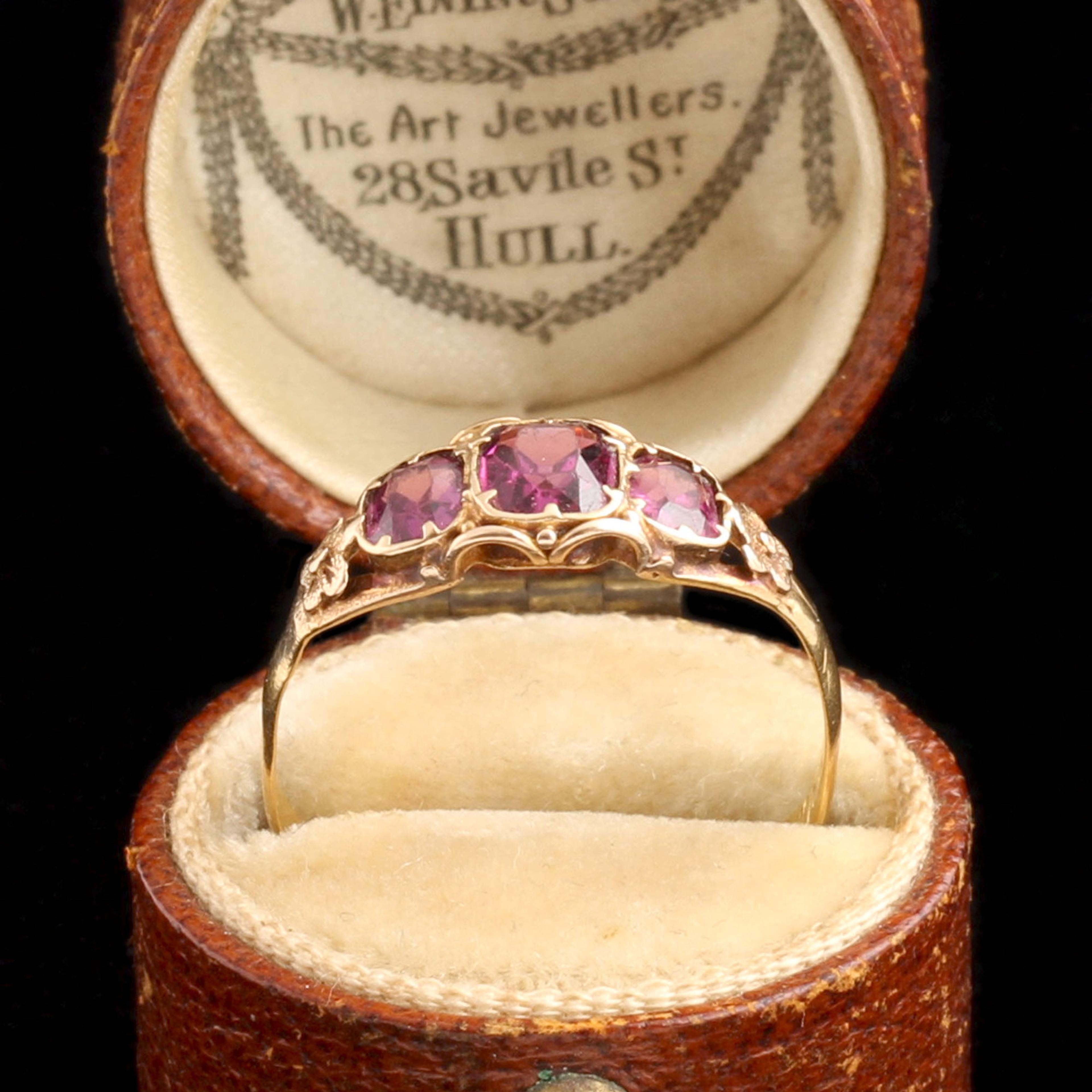 Victorian Three Garnet Modified Posy Ring