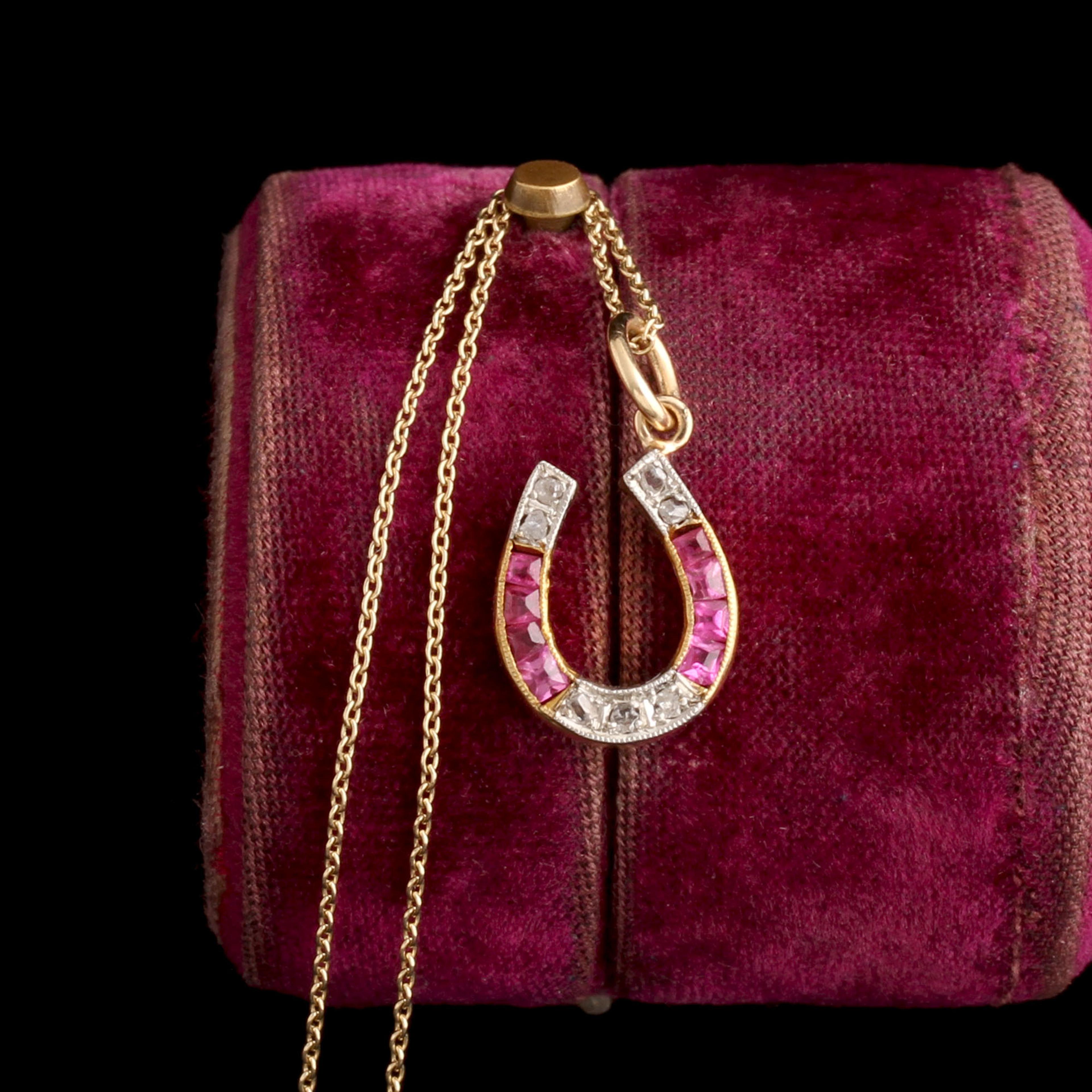 Early Deco Ruby & Diamond Horseshoe Necklace