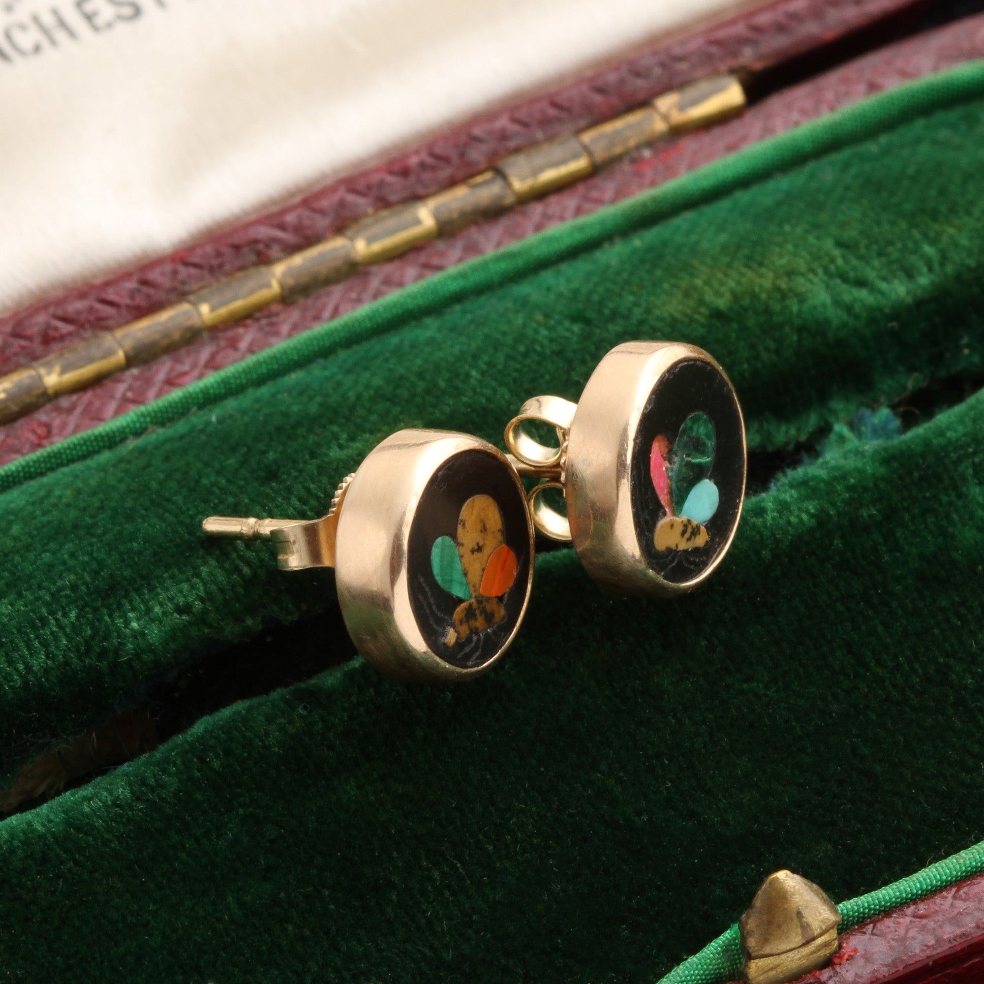 Victorian Pietra Dura Butterfly Studs