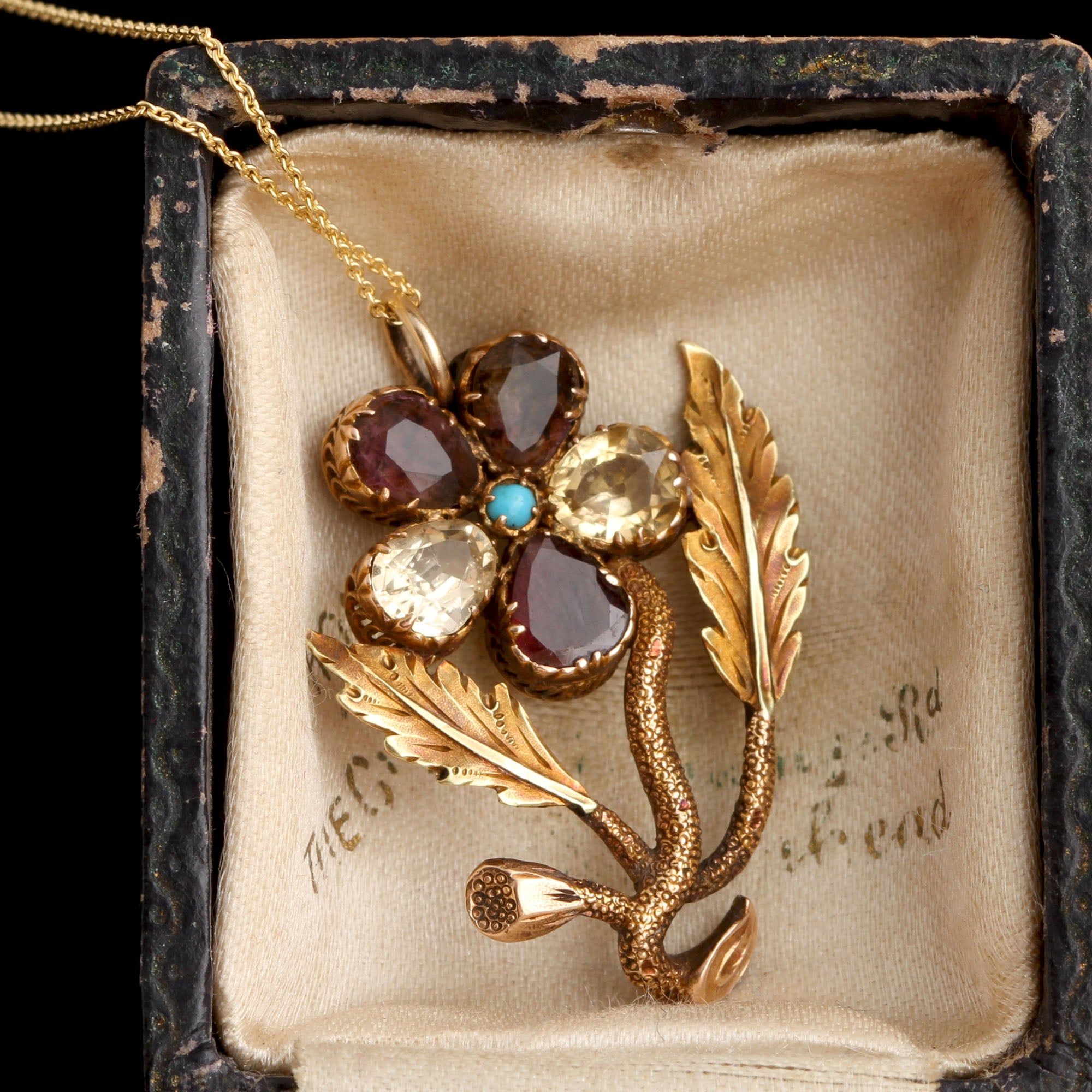 Early Victorian Multi Gemstone Pansy Necklace