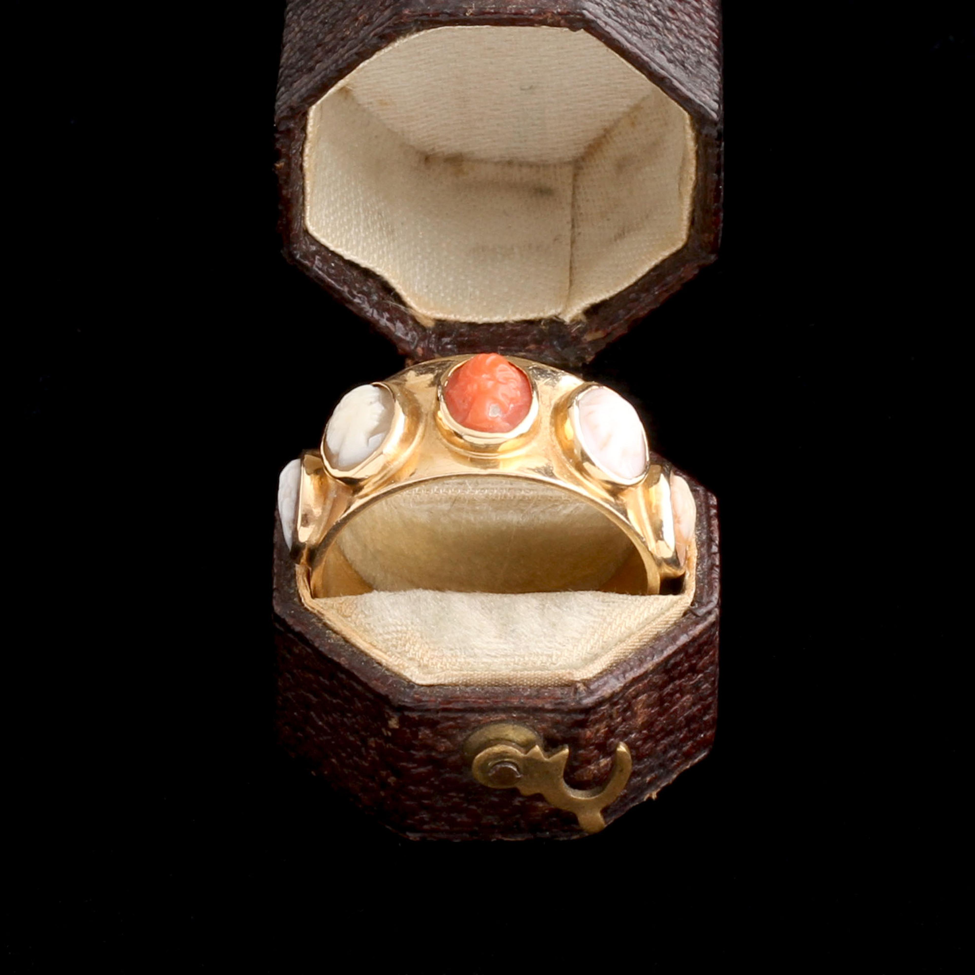 Victorian Coral, Shell & Hardstone Cameo Ring