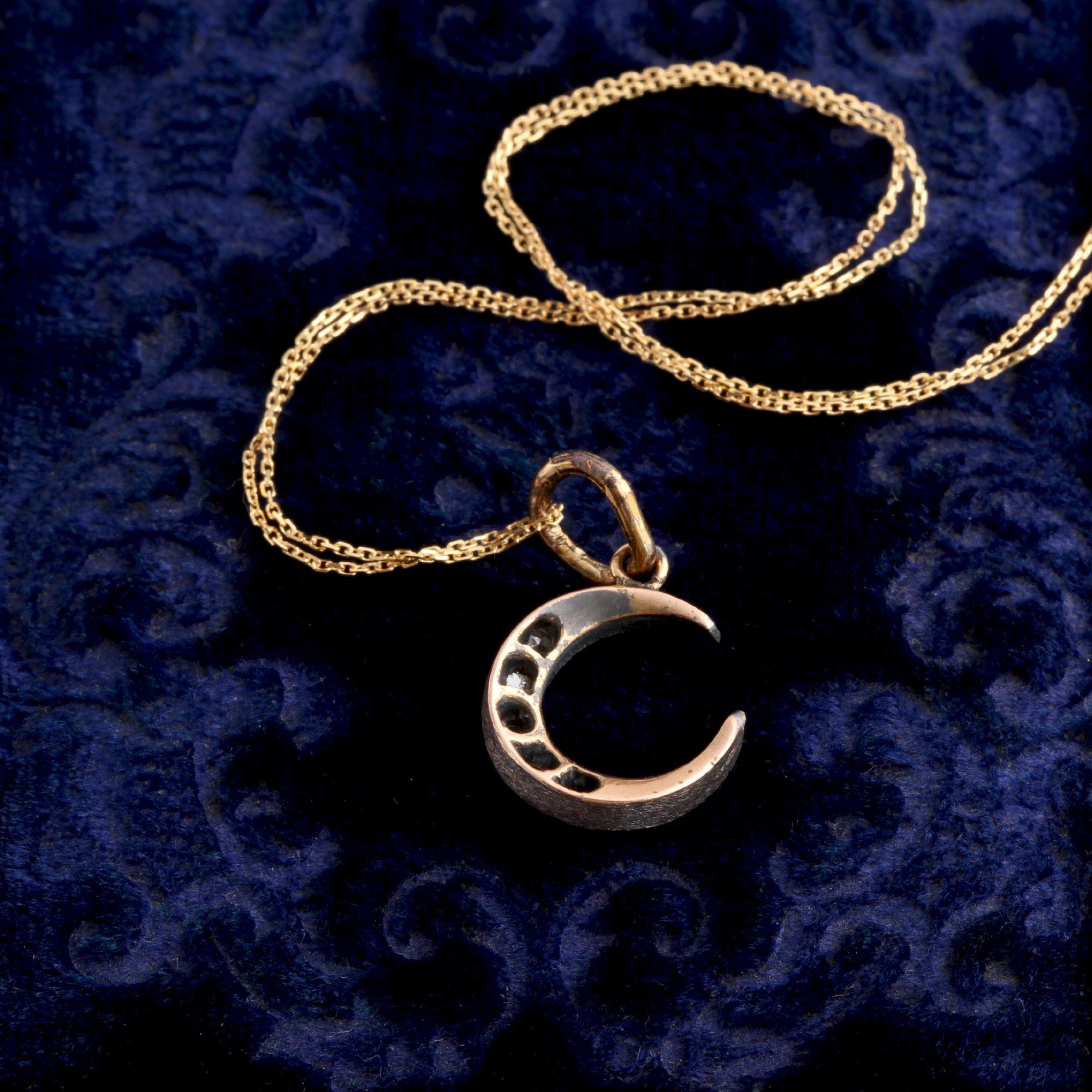 Victorian Diamond Crescent Moon Pendant