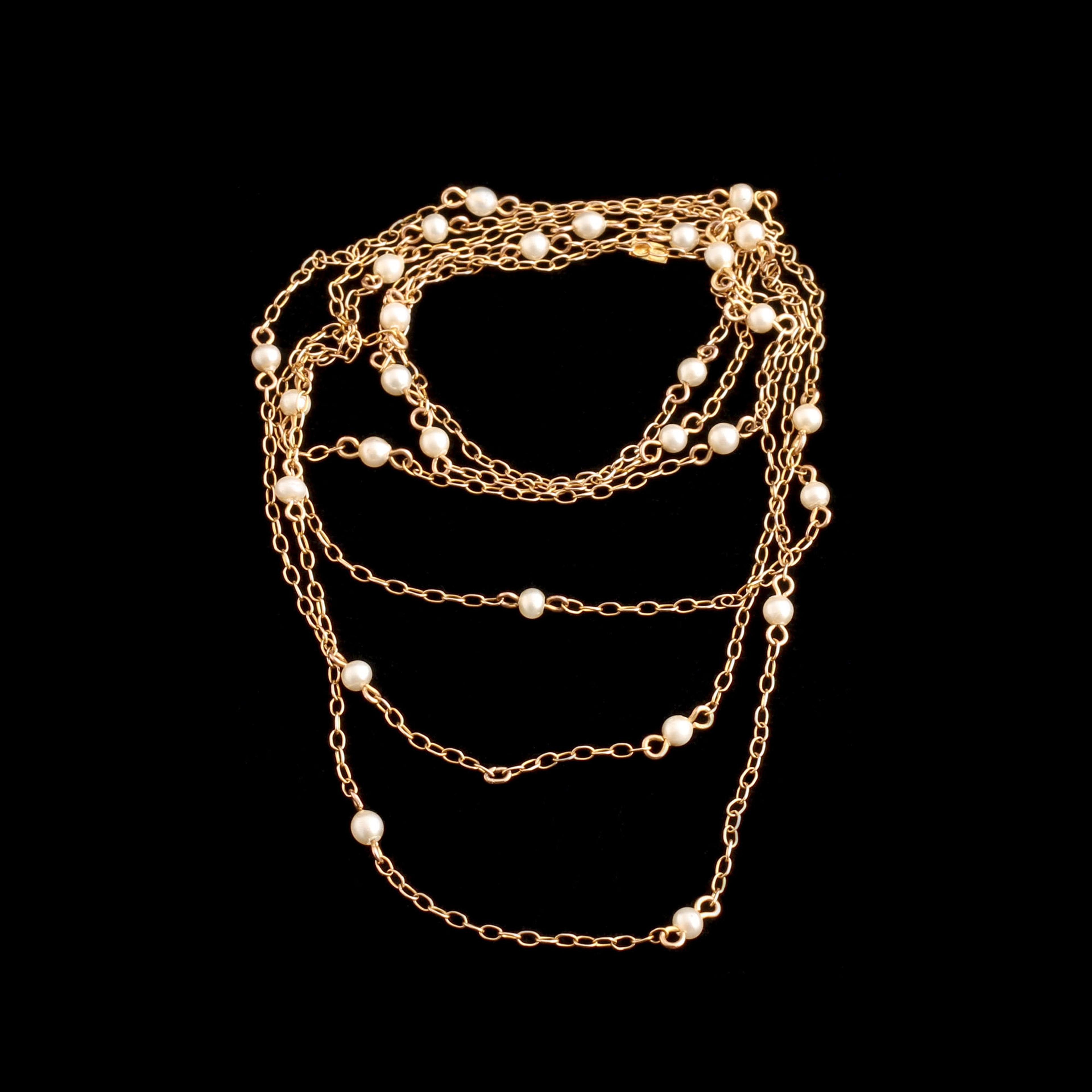 Edwardian Gold & Seed Pearl 36" Chain